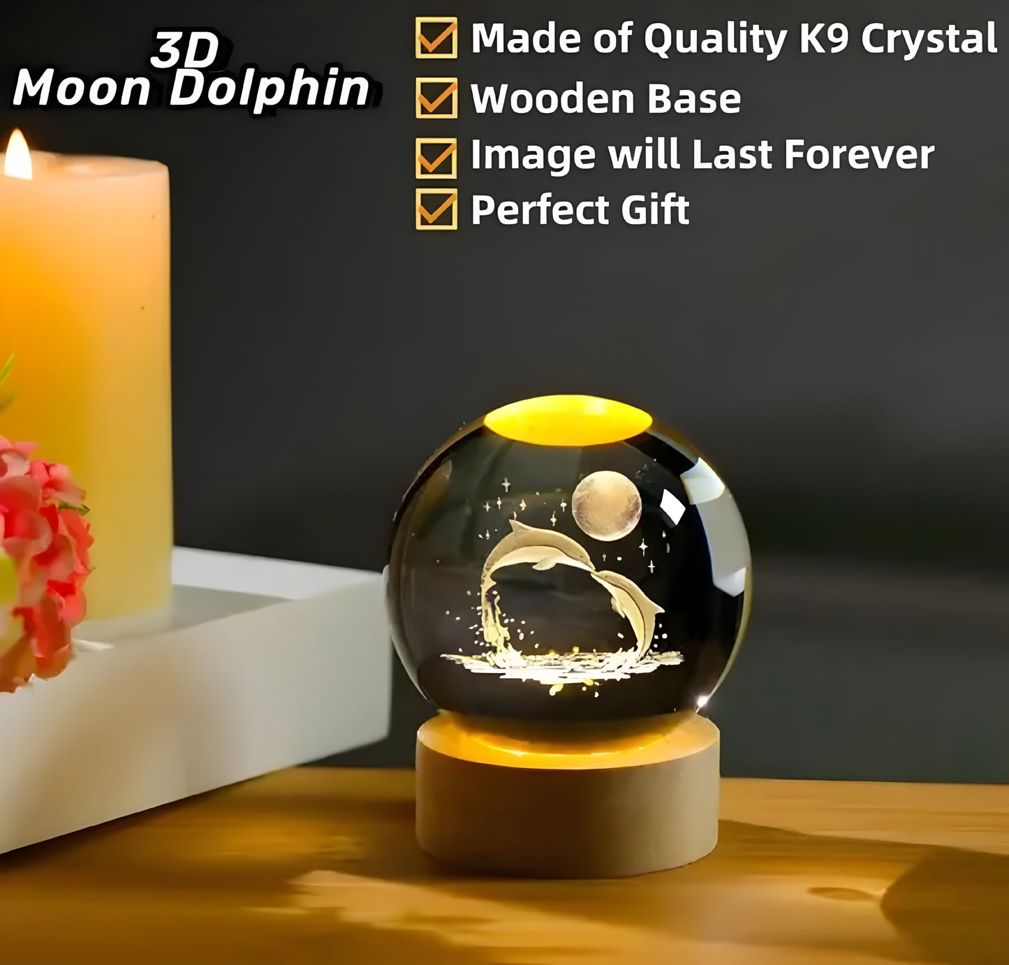 Glass Lamp 3D Ball Astronomy Night Lamp with Base for Living Room Ornament Solar System Fantasy Decoration LED Colorful Lighting Touch Base Moon Light (dolphin) - ᴘᴜɴᴊᴀʙ ꜰᴜꜱɪᴏɴ