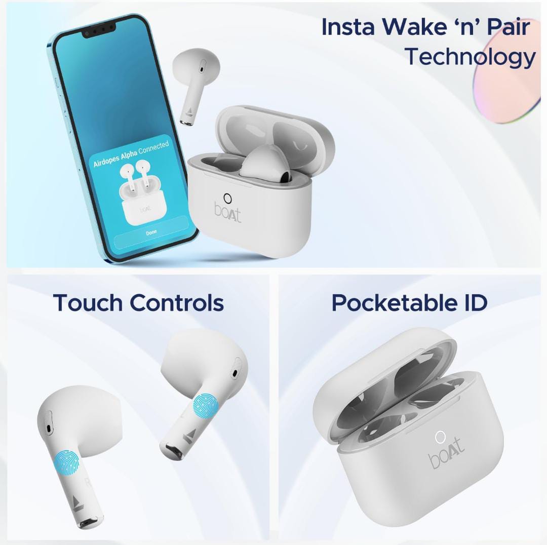 boAt Airdopes Joy, 35Hrs Battery, Fast Charge, IWP Tech, Low Latency, 2Mic ENx, Type-C Port, v5.3 Bluetooth Earbuds, TWS Ear Buds Wireless Earphones with mic(Swedish White) - ᴘᴜɴᴊᴀʙ ꜰᴜꜱɪᴏɴ