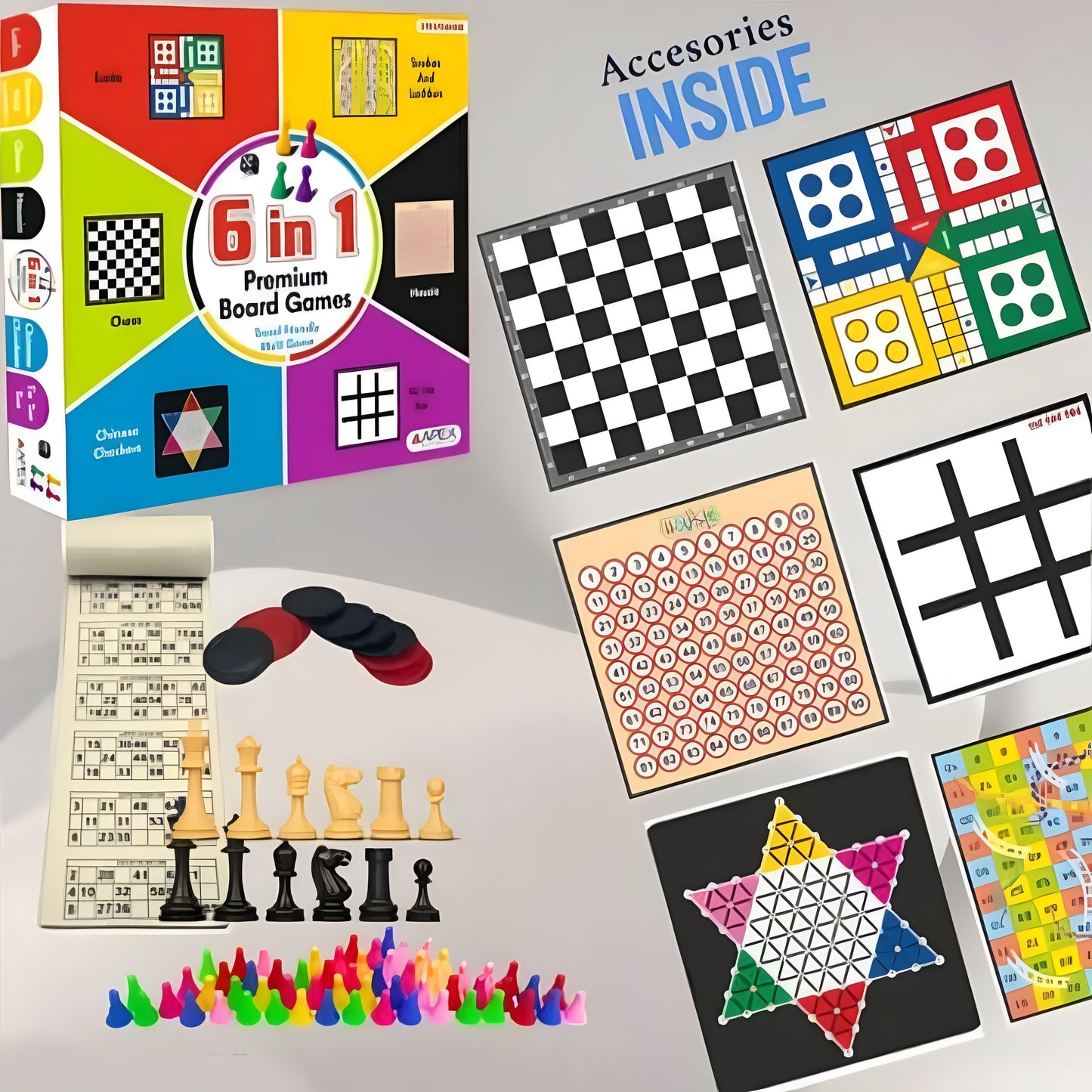 Apex Combo 6 in 1 Premium Board game Housie, chess, Ludo, Snakes and ladders, Tic Toe, Chinese checkers for kids and adults | Family games | Birthday gift - ᴘᴜɴᴊᴀʙ ꜰᴜꜱɪᴏɴ