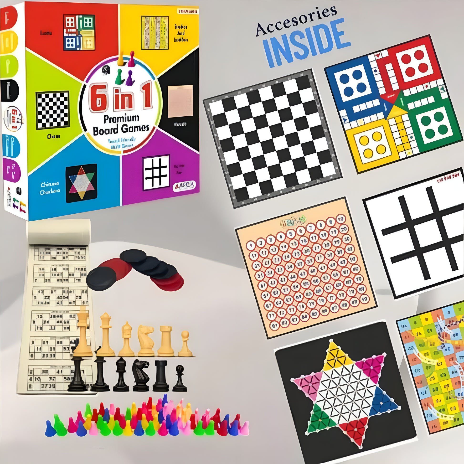 Apex Combo 6 in 1 Premium Board game Housie, chess, Ludo, Snakes and ladders, Tic Toe, Chinese checkers for kids and adults | Family games | Birthday gift - ᴘᴜɴᴊᴀʙ ꜰᴜꜱɪᴏɴ