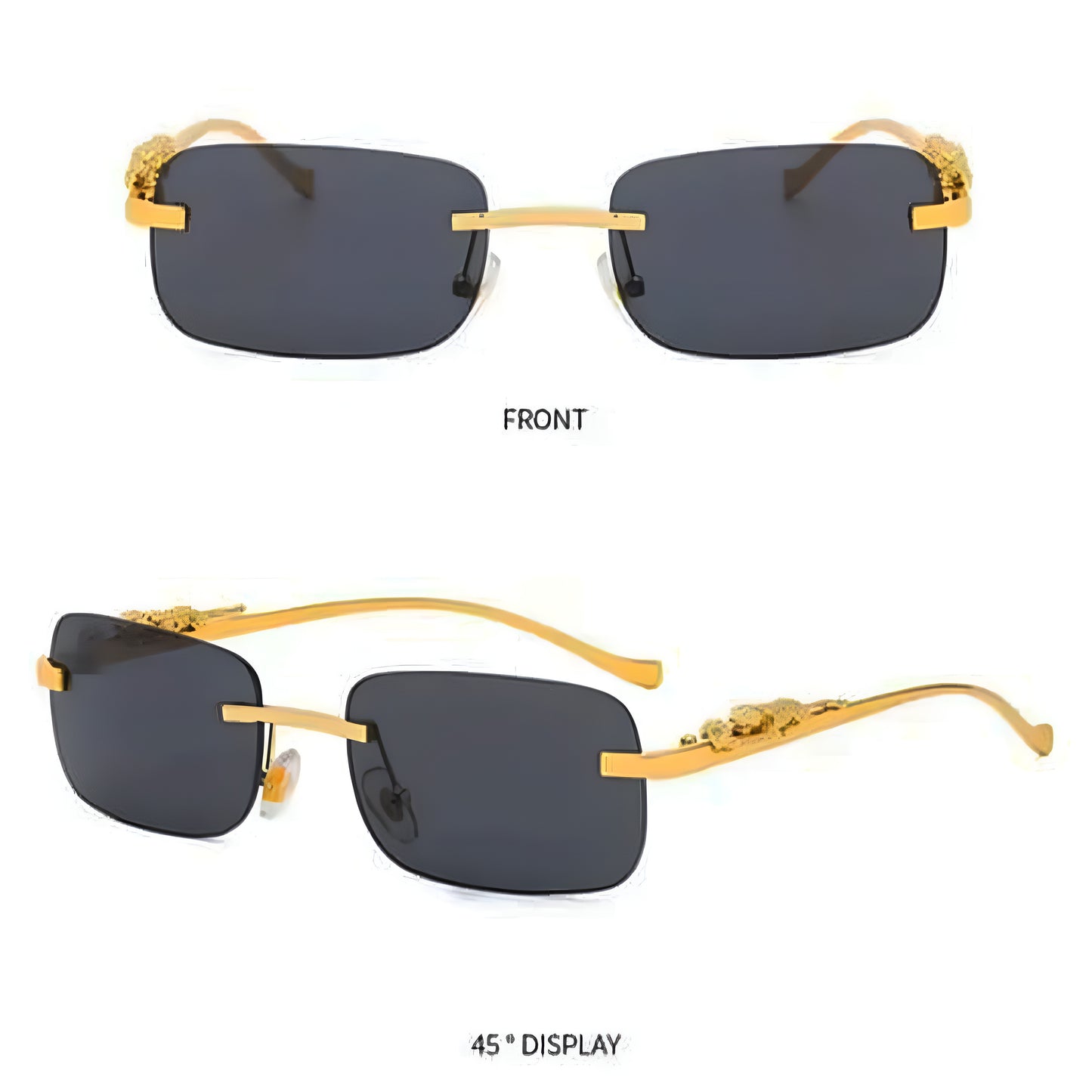 PUNJAB FUSION Mc Stan Rimless Men and Womens glasses | Retro Luxury Gold Metal Frameless Rectangle | Leopard Arms | - ᴘᴜɴᴊᴀʙ ꜰᴜꜱɪᴏɴ