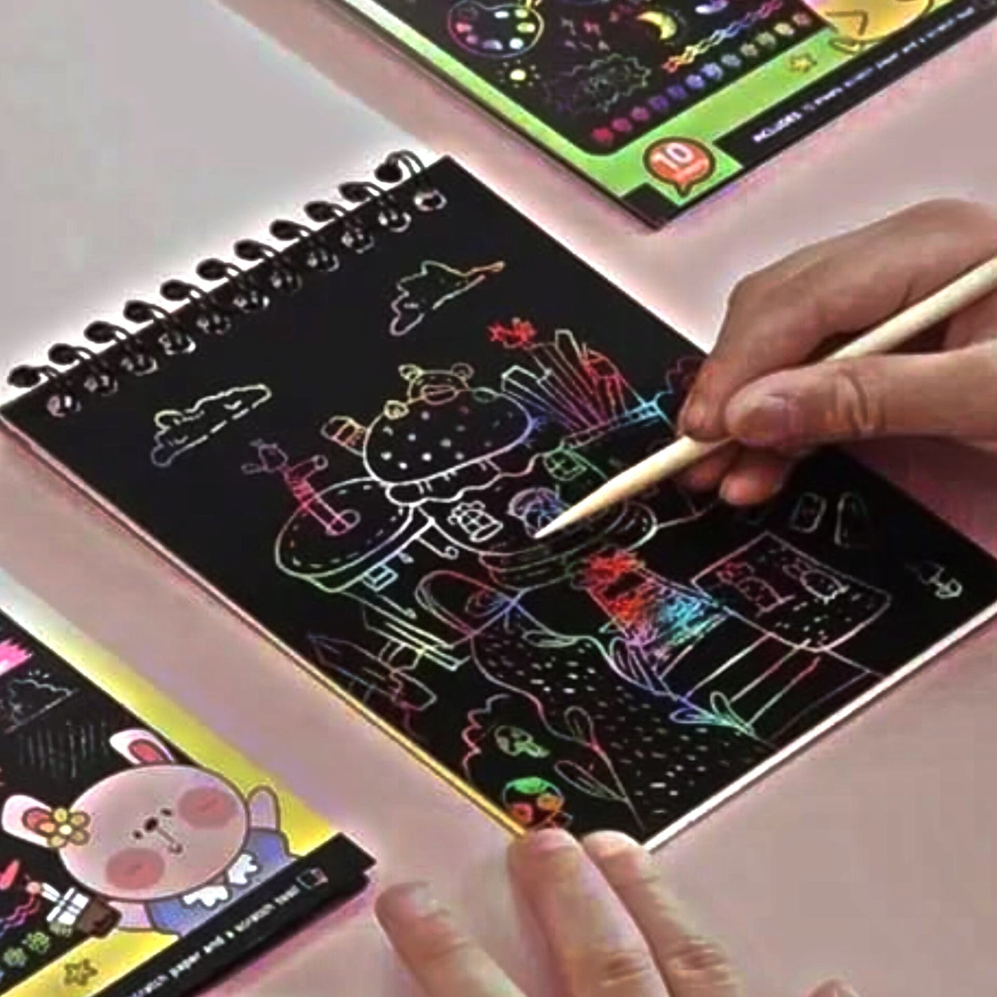 Rainbow Scratch Art Notepad, Black Paper with Wooden Stylus, Magic Drawing Sketchbook for Kids - ᴘᴜɴᴊᴀʙ ꜰᴜꜱɪᴏɴ