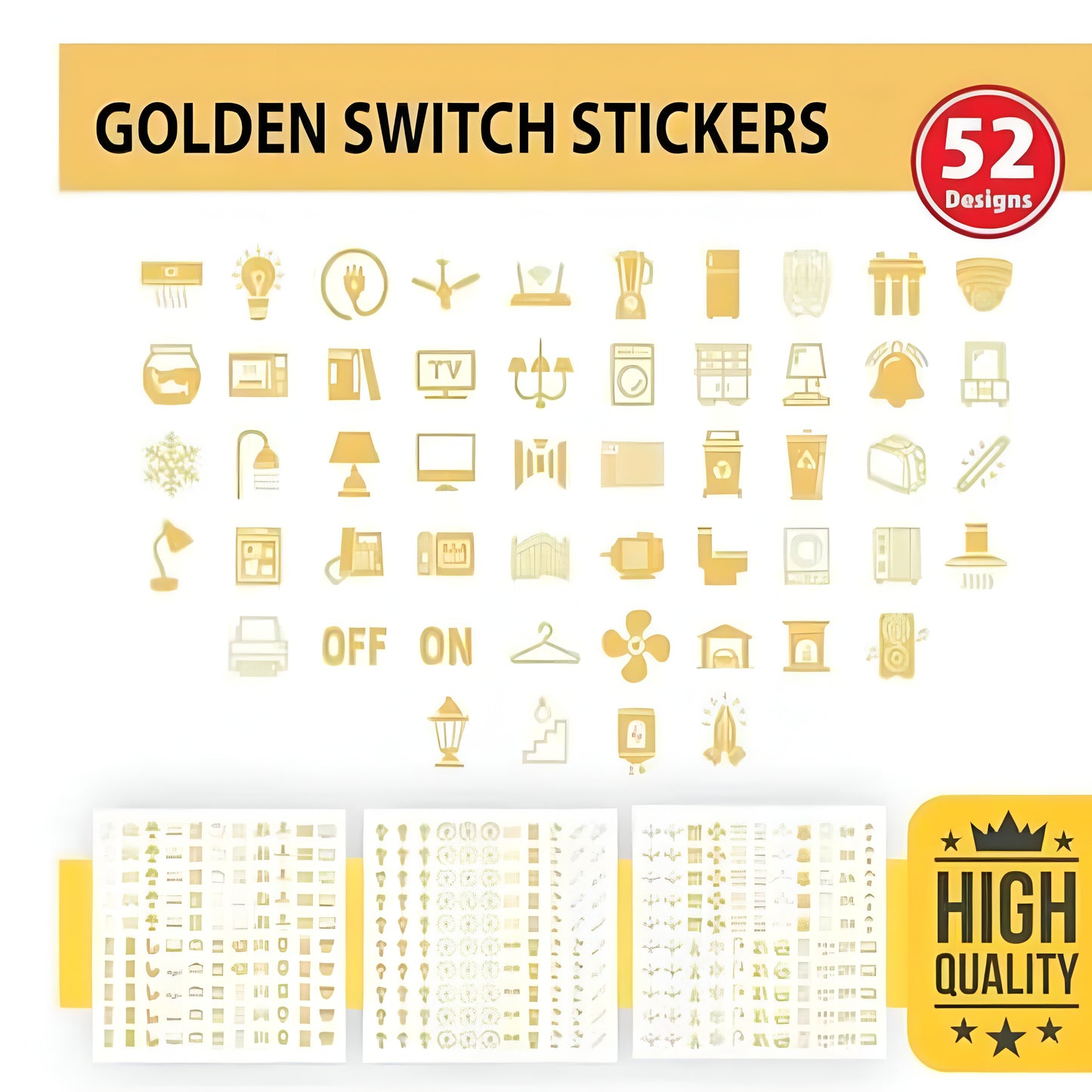 Aesthetic Transparent Golden Design Switch Icon Stickers For Electric Switch Board Stickers Set Of 330 Stickers - ᴘᴜɴᴊᴀʙ ꜰᴜꜱɪᴏɴ