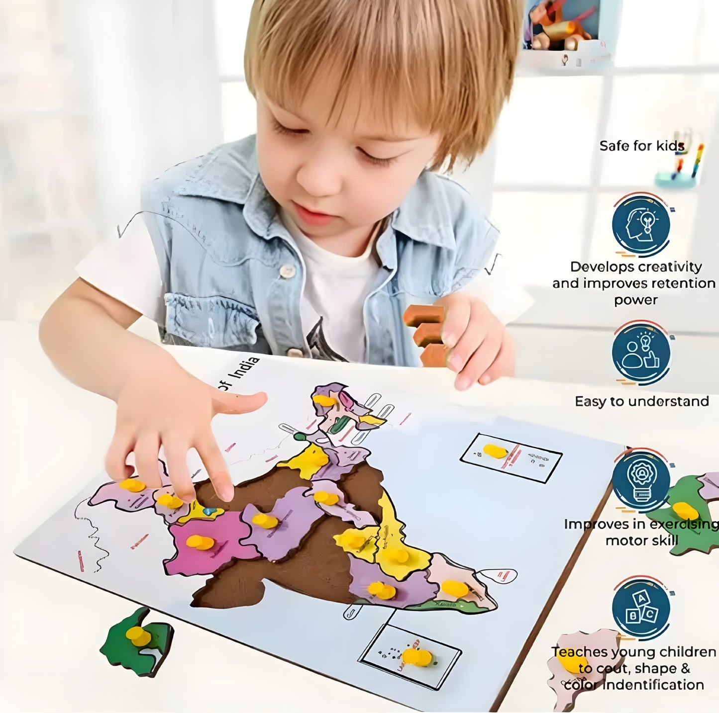 India Map Puzzle With Picture Wooden - ᴘᴜɴᴊᴀʙ ꜰᴜꜱɪᴏɴ