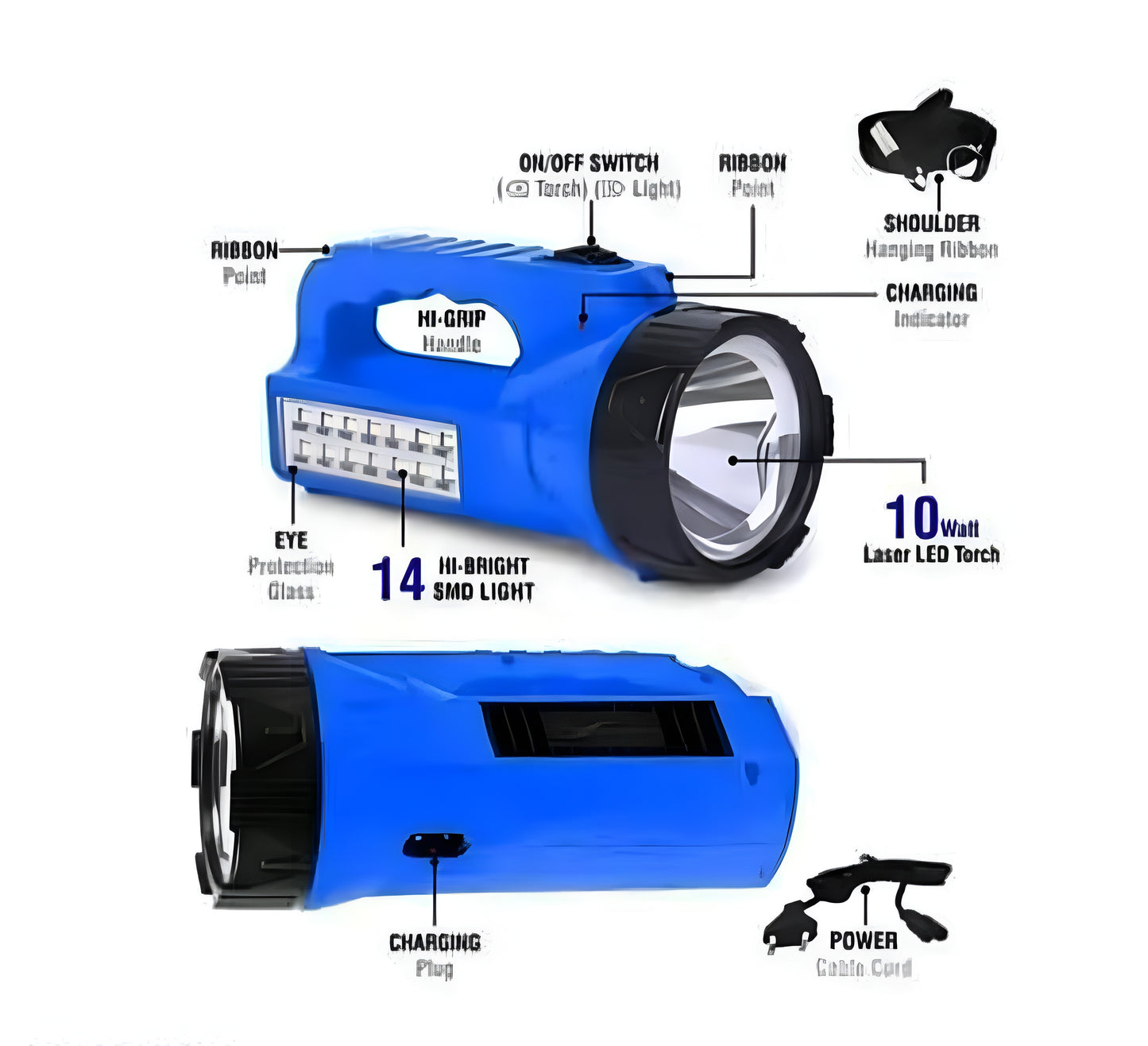 Rechargeable 2 Mode 700 Meter Long Range Waterproof LED Outdoor Flashlight Torch 2200 mAh Battery Torch Rechargeable - ᴘᴜɴᴊᴀʙ ꜰᴜꜱɪᴏɴ