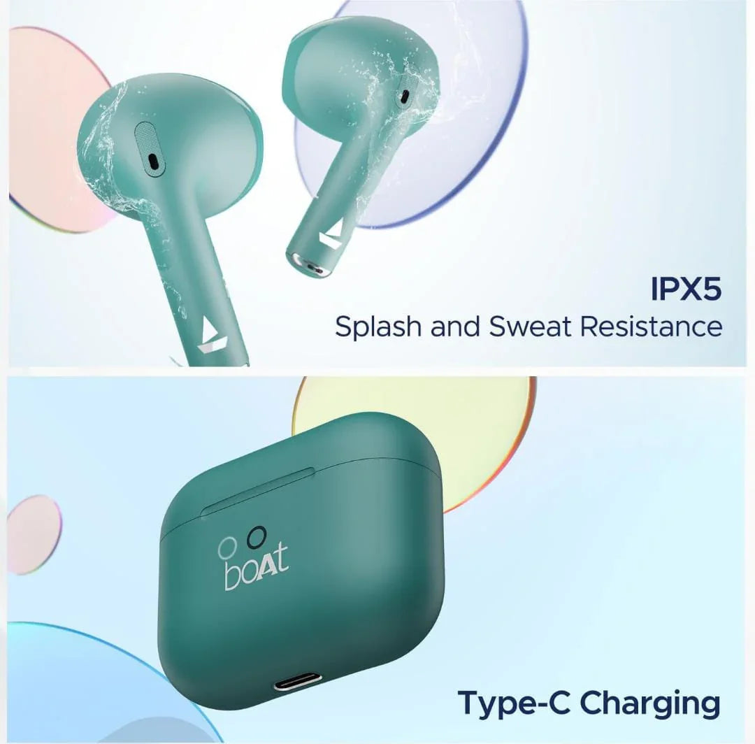 boAt Airdopes Joy, 35Hrs Battery, Fast Charge, IWP Tech, Low Latency, 2Mic ENx, Type-C Port, v5.3 Bluetooth Earbuds, TWS Ear Buds Wireless Earphones with mic(Dark Cyan) - ᴘᴜɴᴊᴀʙ ꜰᴜꜱɪᴏɴ