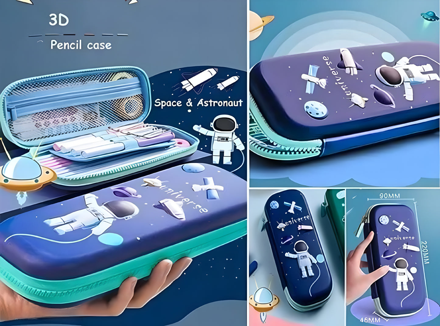 3D Cover Space Pencil Case Large Capacity Pencil Pouch Bag Cmpass School Pouch Organizer for Students Kids Premium Stylish Pen Holder Pouch, Stationery Box, (Pack of 1) - ᴘᴜɴᴊᴀʙ ꜰᴜꜱɪᴏɴ