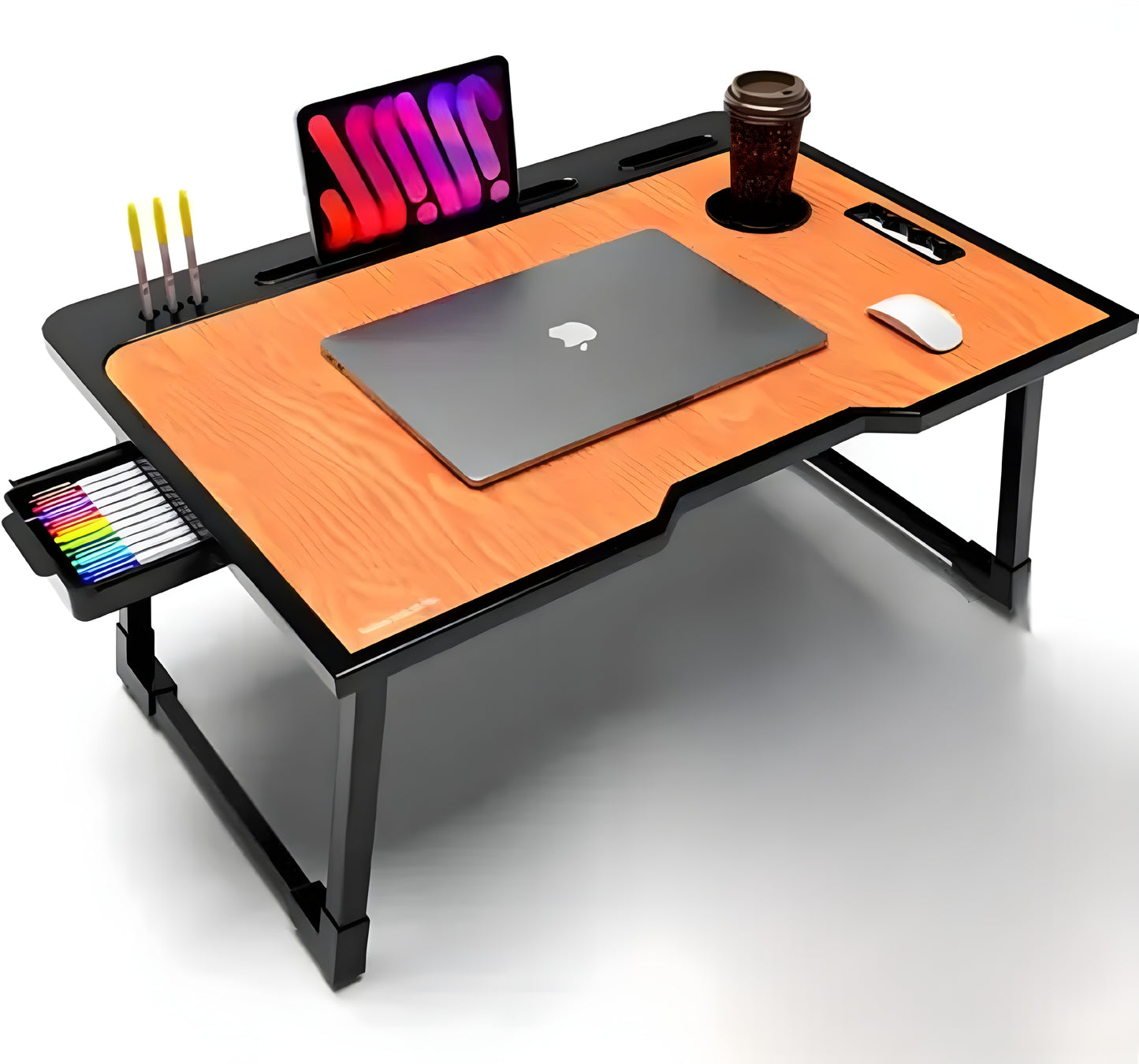 Foldable Wooden Mini Laptop Table for Bed, Study Table with Drawer, Tablet/Mobile Holder for Kids & Adults - ᴘᴜɴᴊᴀʙ ꜰᴜꜱɪᴏɴ