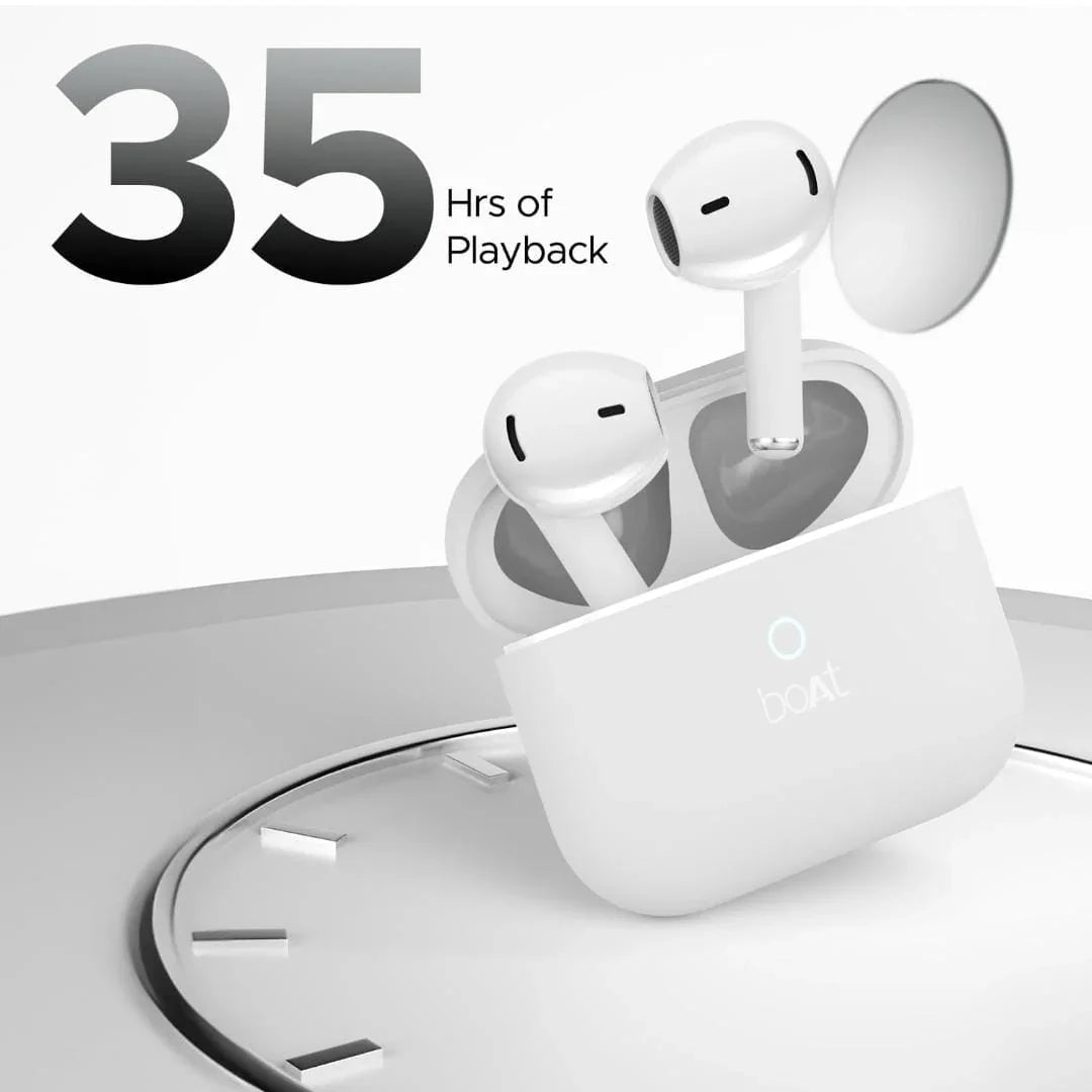 boAt Airdopes Joy, 35Hrs Battery, Fast Charge, IWP Tech, Low Latency, 2Mic ENx, Type-C Port, v5.3 Bluetooth Earbuds, TWS Ear Buds Wireless Earphones with mic(Swedish White) - ᴘᴜɴᴊᴀʙ ꜰᴜꜱɪᴏɴ