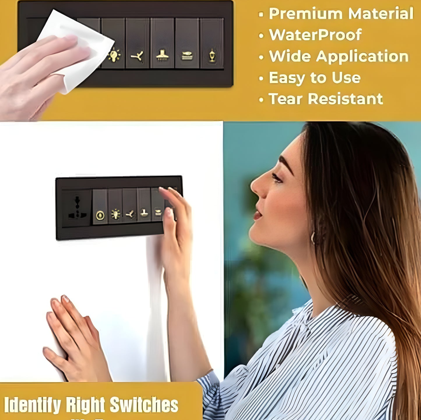 Aesthetic Transparent Golden Design Switch Icon Stickers For Electric Switch Board Stickers Set Of 330 Stickers - ᴘᴜɴᴊᴀʙ ꜰᴜꜱɪᴏɴ
