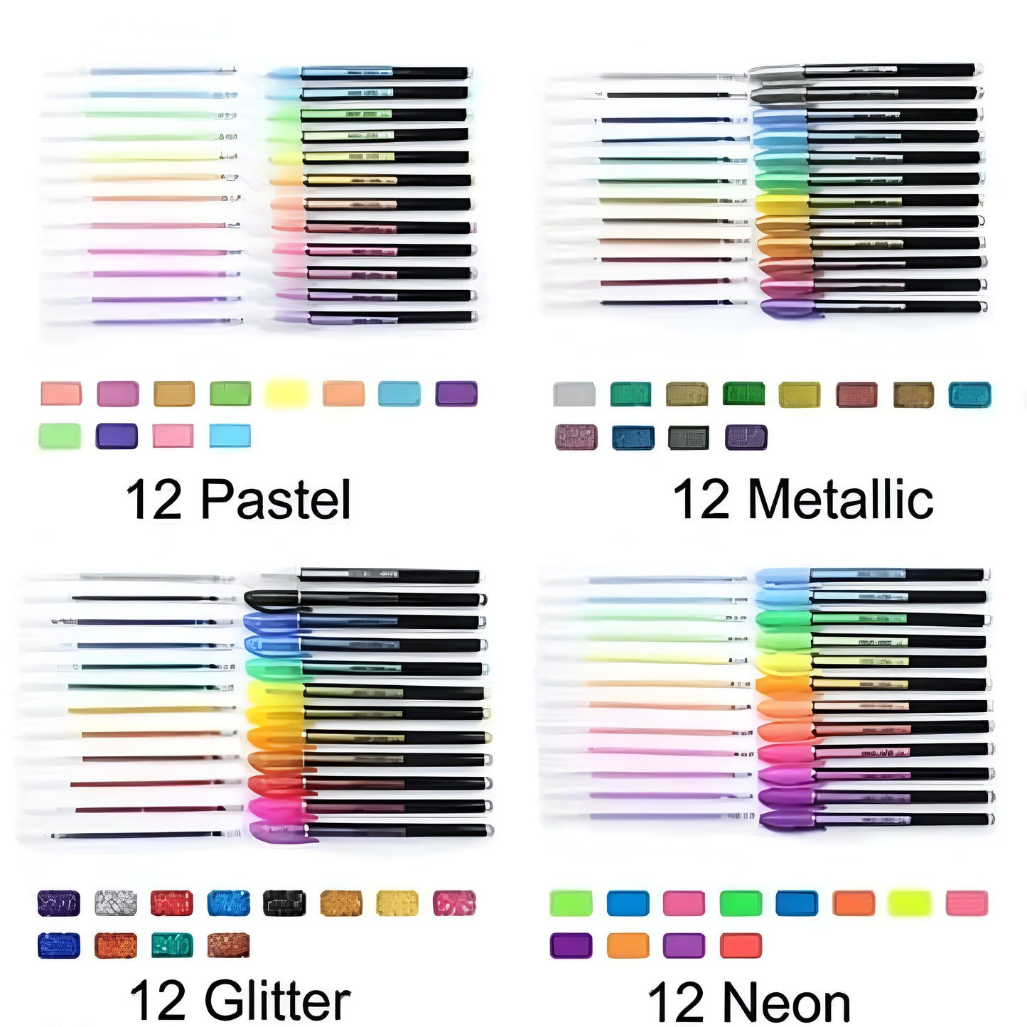 Neon Colorful Glitter Gel Ink Pen for Kids/Adult/Artist (Pack of 48, Multicolor) - ᴘᴜɴᴊᴀʙ ꜰᴜꜱɪᴏɴ