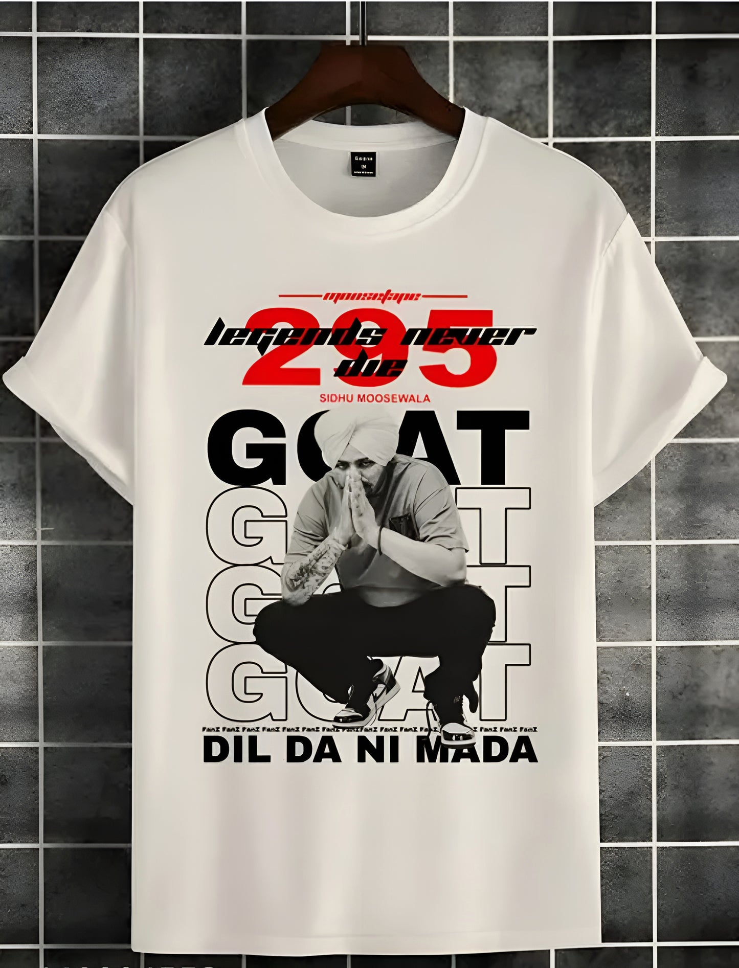 Sidhu Moosewala 295 And Goat Printed Stylish Round Neck Polyester T-shirt. With Slogan and His Pic. Best quality Fabric. - ᴘᴜɴᴊᴀʙ ꜰᴜꜱɪᴏɴ