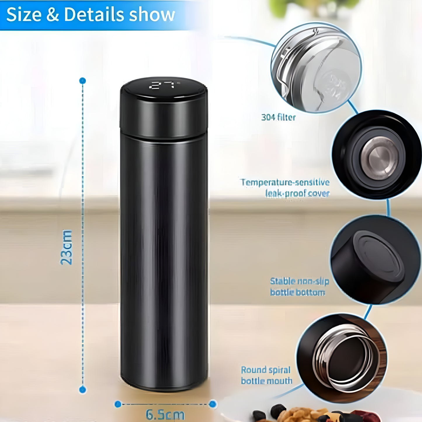 Bold & Stylish | Smart Thermo Bottle 500ml - LED Temp Display (Touch Sensor) | Pure White Finish - ᴘᴜɴᴊᴀʙ ꜰᴜꜱɪᴏɴ
