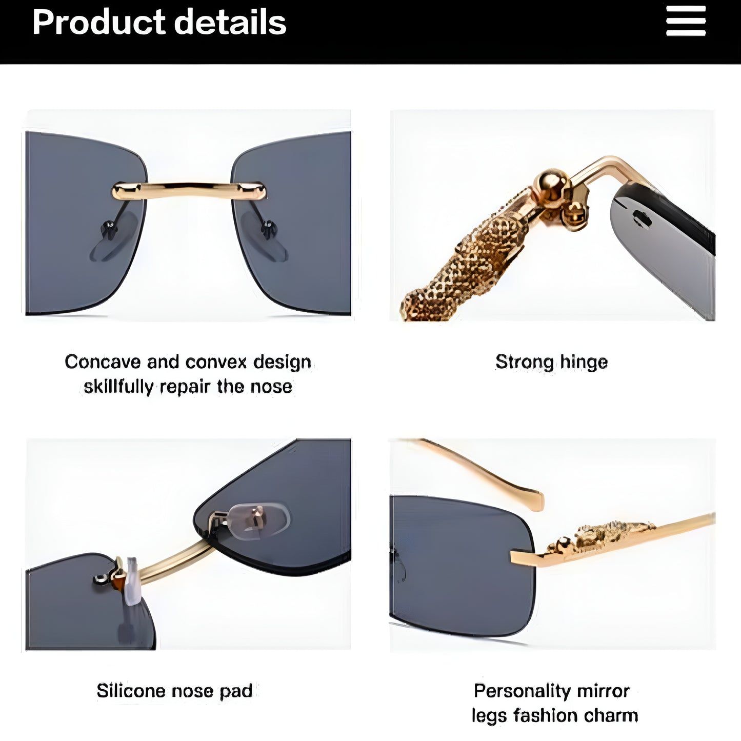 PUNJAB FUSION Mc Stan Rimless Men and Womens glasses | Retro Luxury Gold Metal Frameless Rectangle | Leopard Arms | - ᴘᴜɴᴊᴀʙ ꜰᴜꜱɪᴏɴ