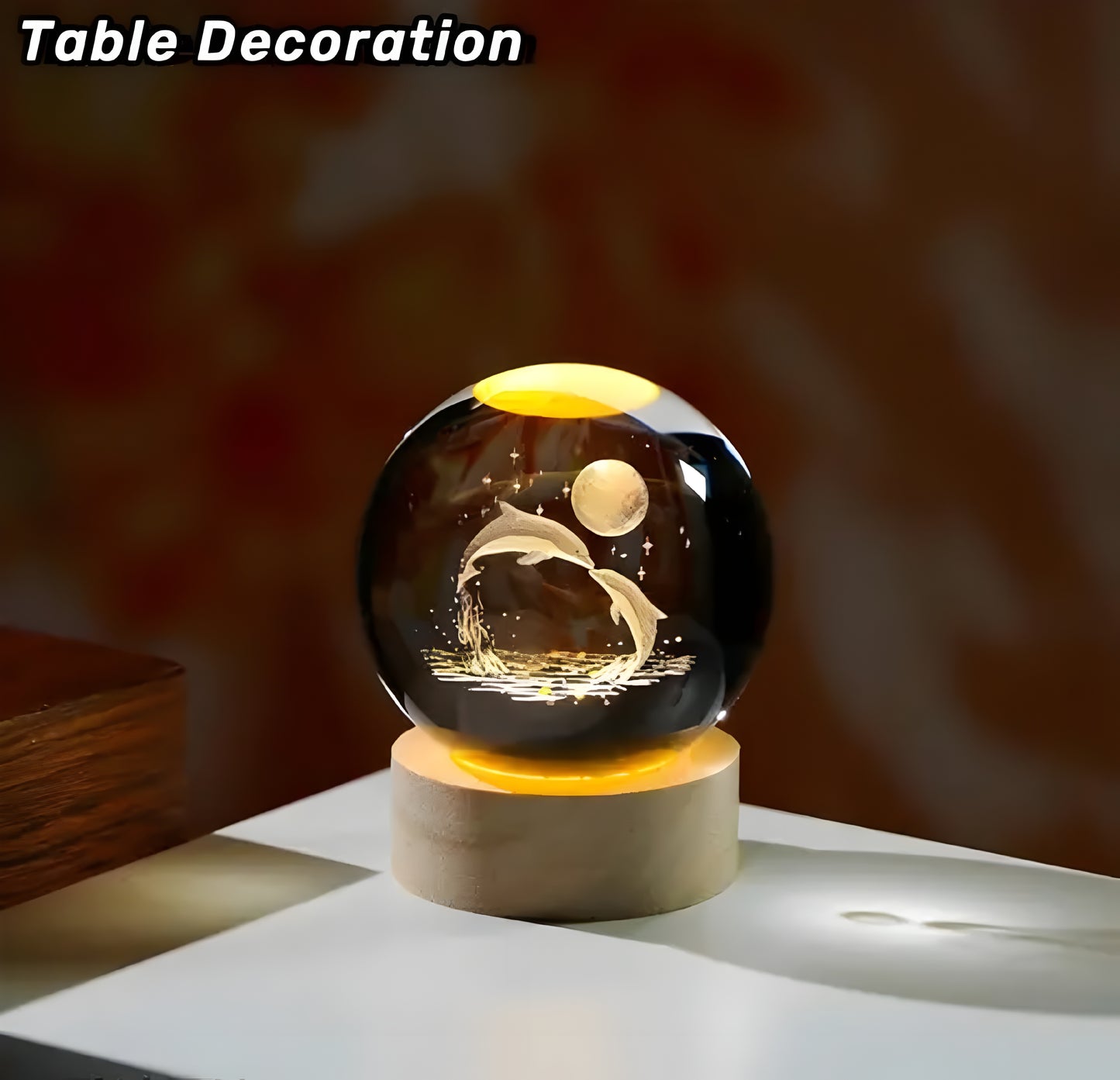 Glass Lamp 3D Ball Astronomy Night Lamp with Base for Living Room Ornament Solar System Fantasy Decoration LED Colorful Lighting Touch Base Moon Light (dolphin) - ᴘᴜɴᴊᴀʙ ꜰᴜꜱɪᴏɴ