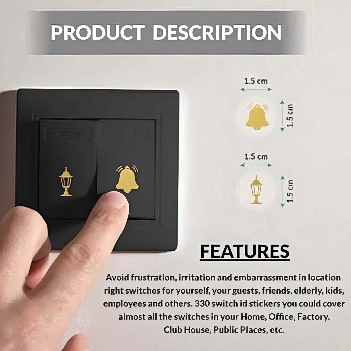 Aesthetic Transparent Golden Design Switch Icon Stickers For Electric Switch Board Stickers Set Of 330 Stickers - ᴘᴜɴᴊᴀʙ ꜰᴜꜱɪᴏɴ
