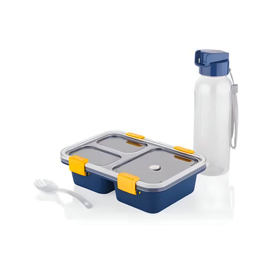 Lunch Box with Bottle, Blue, 700ml, 3 Container Lunch Box - ᴘᴜɴᴊᴀʙ ꜰᴜꜱɪᴏɴ