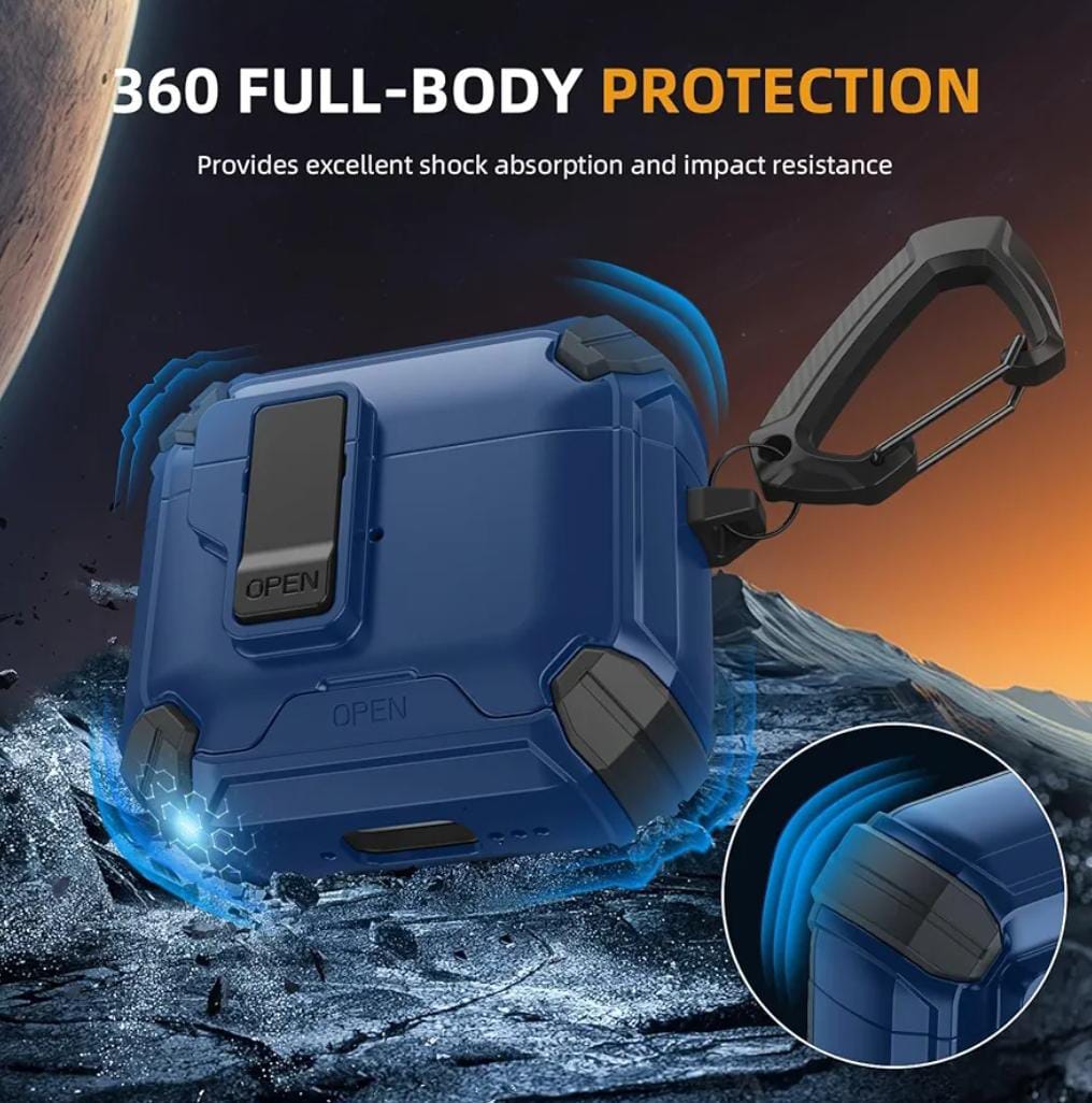 Meliya for AirPods 4th Generation Case with Magnetic Automatic Lock with Phone Stand & Cleaning Kit, Compatible with MagSafe, Rugged Shell Shockproof Protective Cover for AirPods 4 - Dark Blue - ᴘᴜɴᴊᴀʙ ꜰᴜꜱɪᴏɴ
