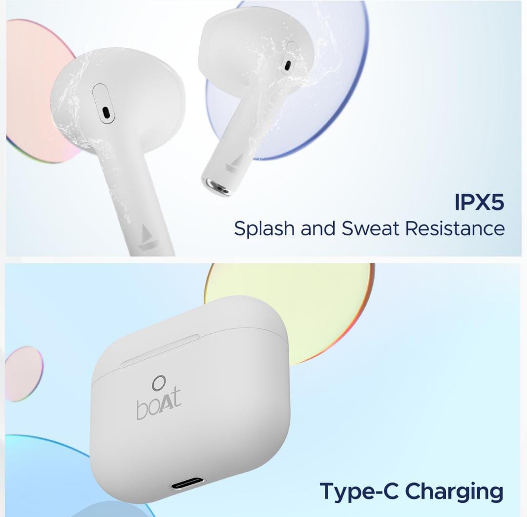 boAt Airdopes Joy, 35Hrs Battery, Fast Charge, IWP Tech, Low Latency, 2Mic ENx, Type-C Port, v5.3 Bluetooth Earbuds, TWS Ear Buds Wireless Earphones with mic(Swedish White) - ᴘᴜɴᴊᴀʙ ꜰᴜꜱɪᴏɴ