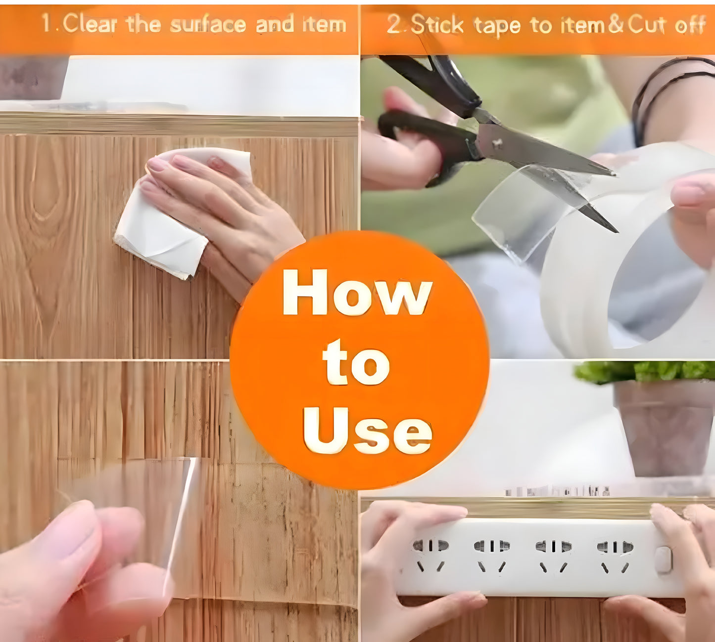 2Pcs Nano Double Sided Tape, Multipurpose Super Sticky for Home & Office and 2 adhesive hooks - ᴘᴜɴᴊᴀʙ ꜰᴜꜱɪᴏɴ