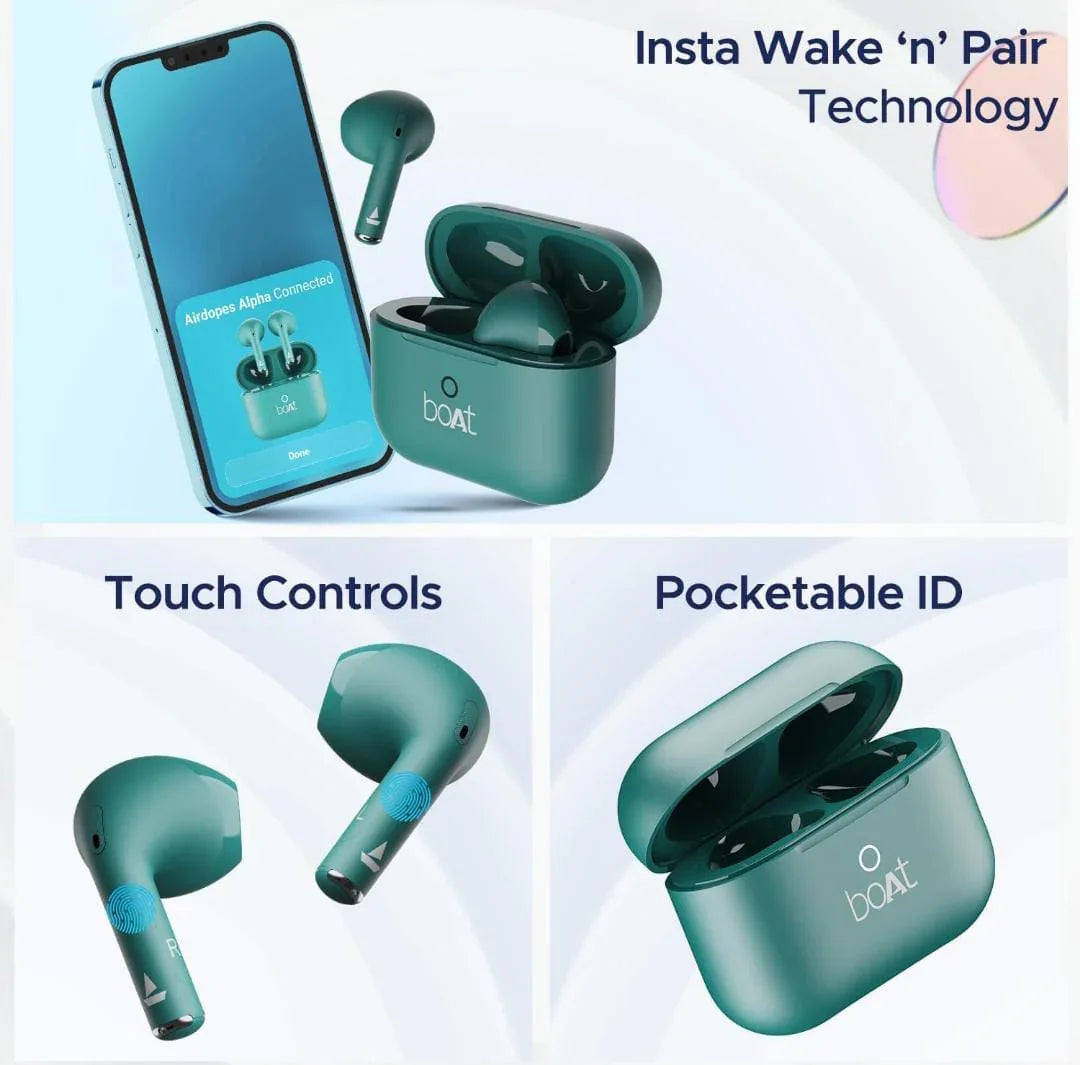 boAt Airdopes Joy, 35Hrs Battery, Fast Charge, IWP Tech, Low Latency, 2Mic ENx, Type-C Port, v5.3 Bluetooth Earbuds, TWS Ear Buds Wireless Earphones with mic(Dark Cyan) - ᴘᴜɴᴊᴀʙ ꜰᴜꜱɪᴏɴ