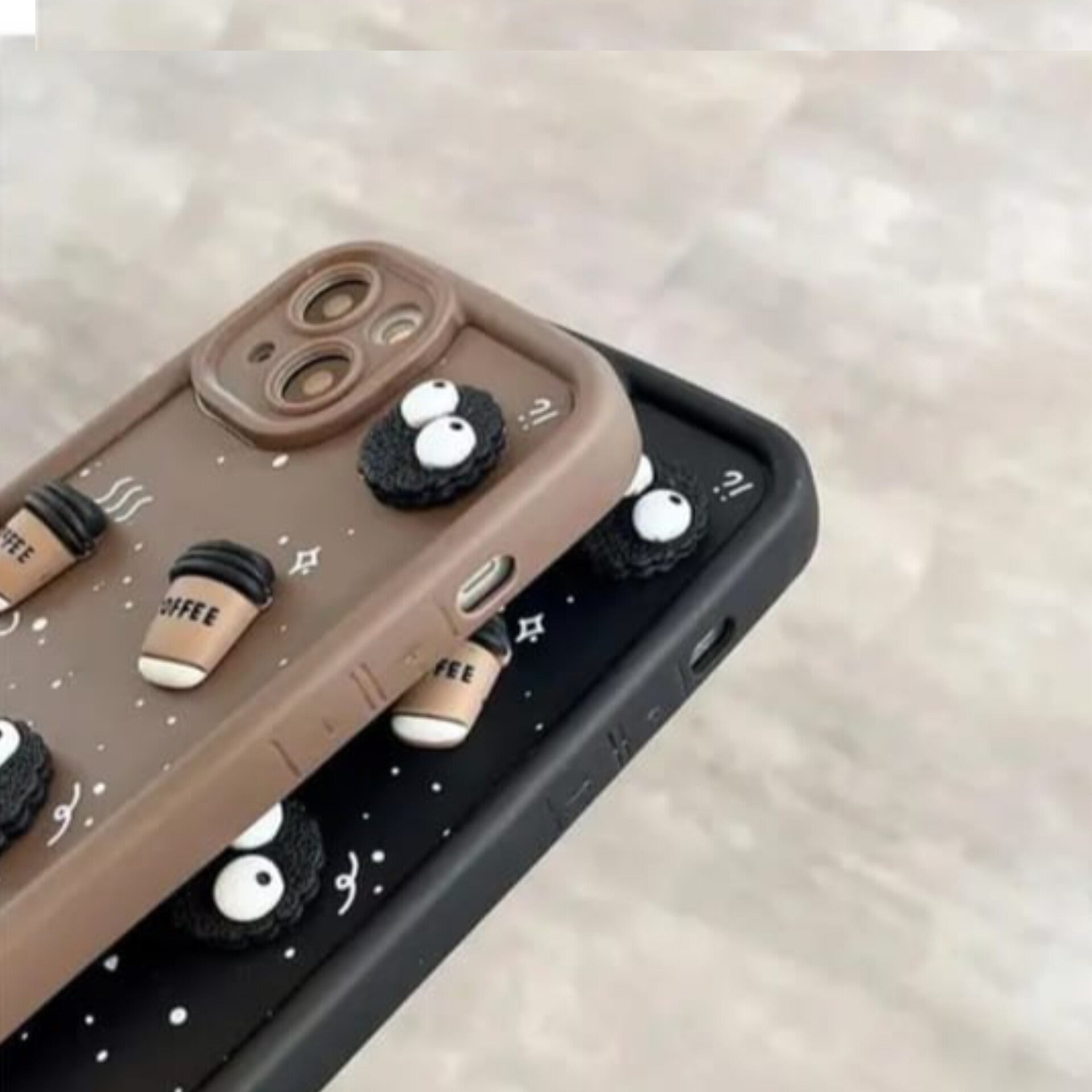 Back Case Cover for i Phone 15 Pro Max, 3D Cute Curly Wave Cartoon Characters and Coffee Donut Shockproof Soft Bumper Silicone Case with Camera Protection - ᴘᴜɴᴊᴀʙ ꜰᴜꜱɪᴏɴ