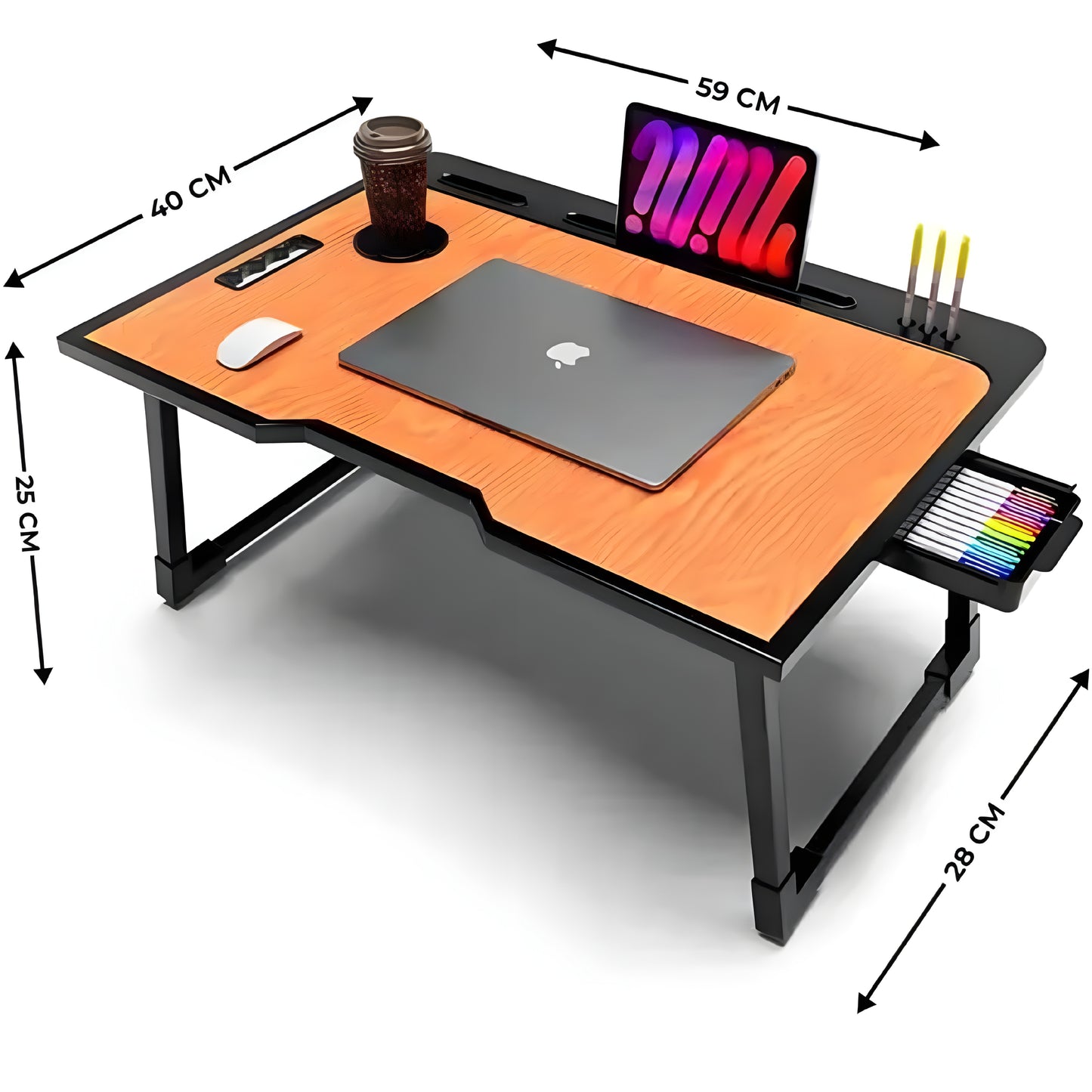 Foldable Wooden Mini Laptop Table for Bed, Study Table with Drawer, Tablet/Mobile Holder for Kids & Adults - ᴘᴜɴᴊᴀʙ ꜰᴜꜱɪᴏɴ