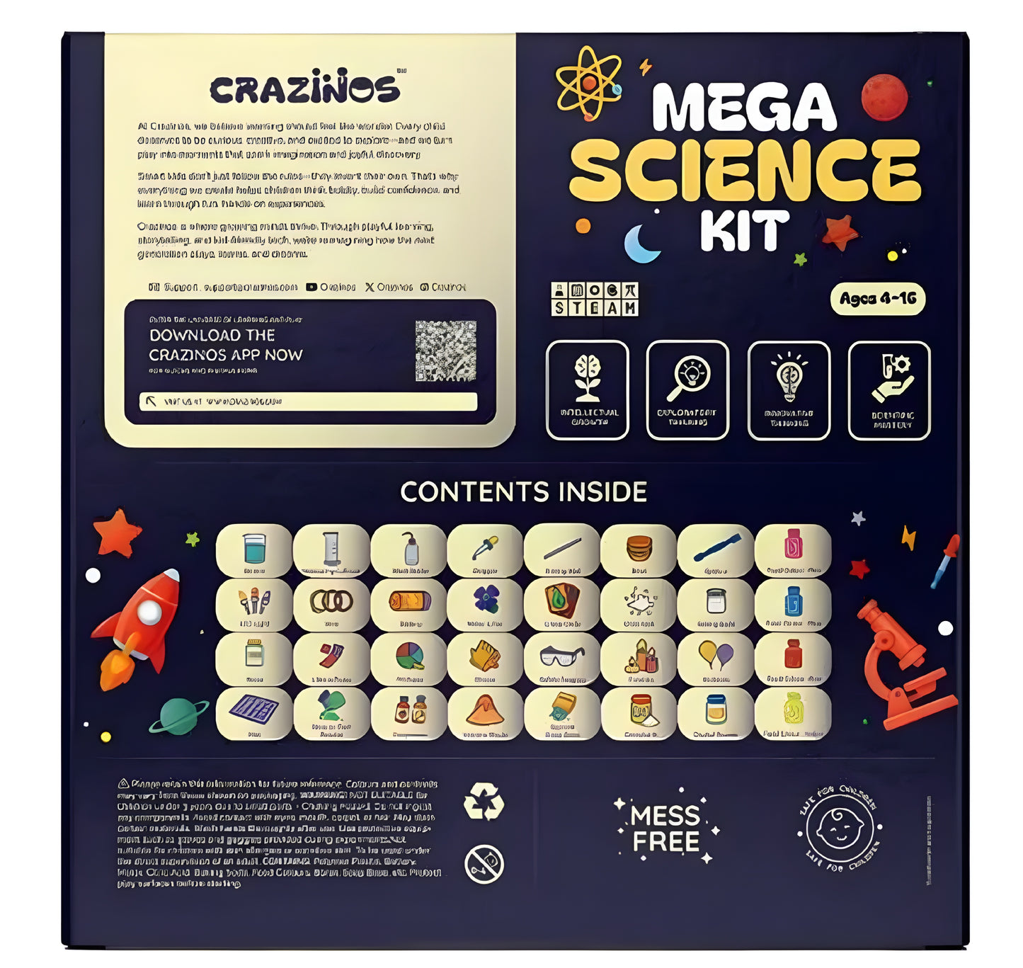 CRAZINOS Mega Science kit | for
3 to 4 Learners | Ages 4 to 16| 200+ Experiments and funfacts - ᴘᴜɴᴊᴀʙ ꜰᴜꜱɪᴏɴ