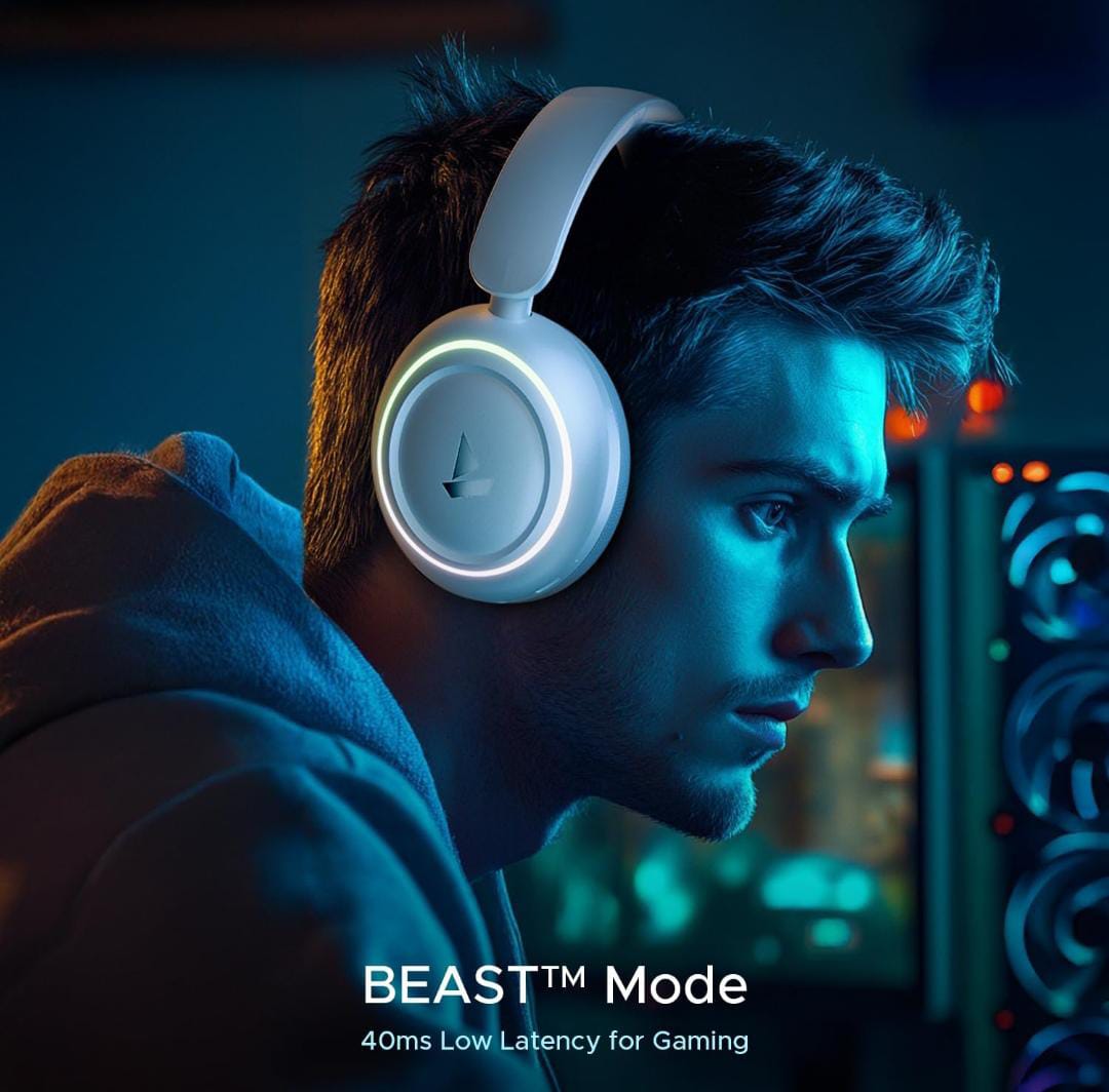 boAt Rockerz 480 W/RGB LEDs, 6 Light Modes, 40Mm Drivers, Beast Mode, 60Hrs Playback, Enx Tech, BT V5.3, Adaptive Fit & Easy Access Controls, Bluetooth Over Ear Headphones (White Sabre) - ᴘᴜɴᴊᴀʙ ꜰᴜꜱɪᴏɴ