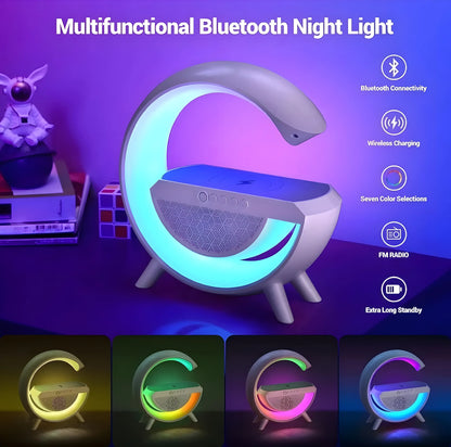Fredysu G Shape Rechargeable Multifunctional Bluetooth Speaker With 15W Wireless Charger Cum Color Changing Desk Lamp Bedside Table Lamp Fm Radio With Aux & Wireless Charger-Plastic, Led - ᴘᴜɴᴊᴀʙ ꜰᴜꜱɪᴏɴ