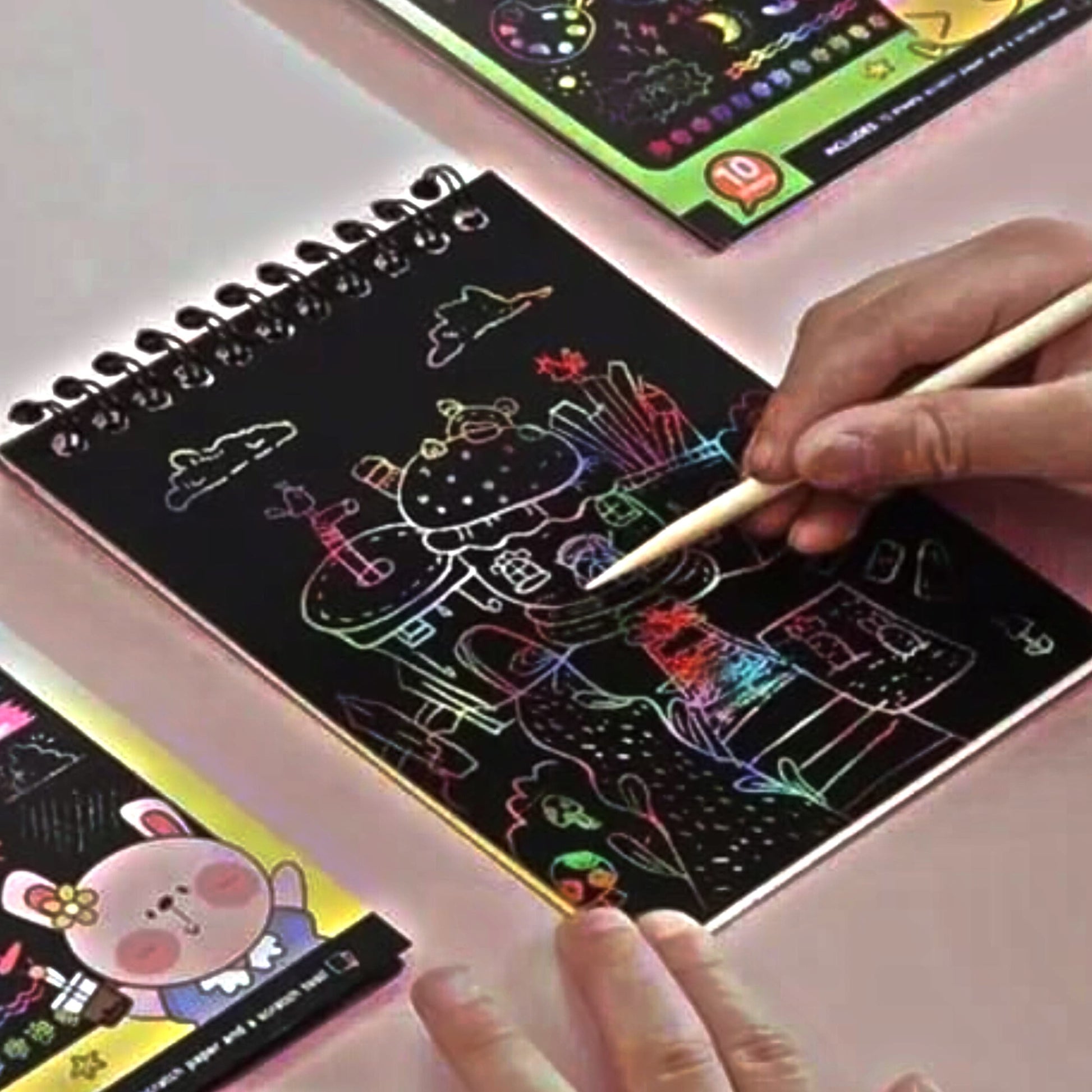 Rainbow Scratch Art Notepad, Black Paper with Wooden Stylus, Magic Drawing Sketchbook for Kids - ᴘᴜɴᴊᴀʙ ꜰᴜꜱɪᴏɴ