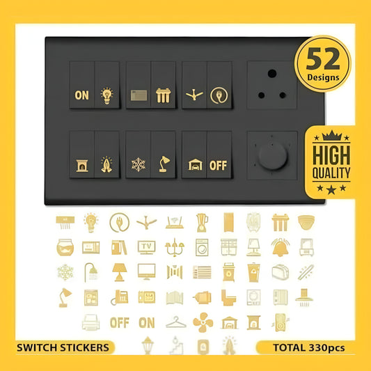 Aesthetic Transparent Golden Design Switch Icon Stickers For Electric Switch Board Stickers Set Of 330 Stickers