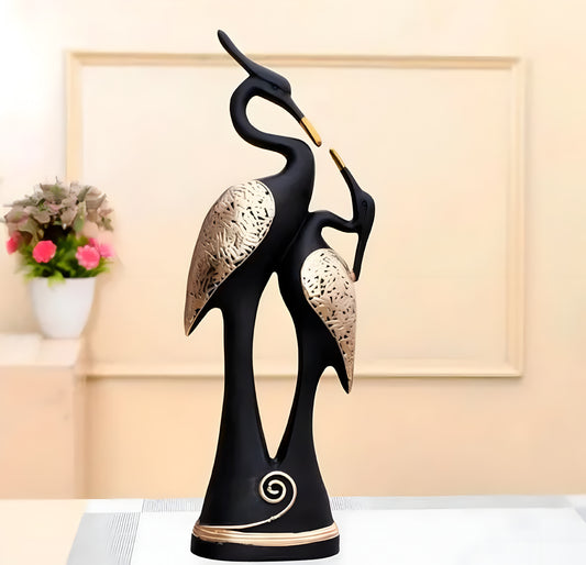 PUNJAB FUSION  Polyresin Pair of Kissing Swan Duck Love Birds Home Decor Showpiece (12x14x38 cm Black)