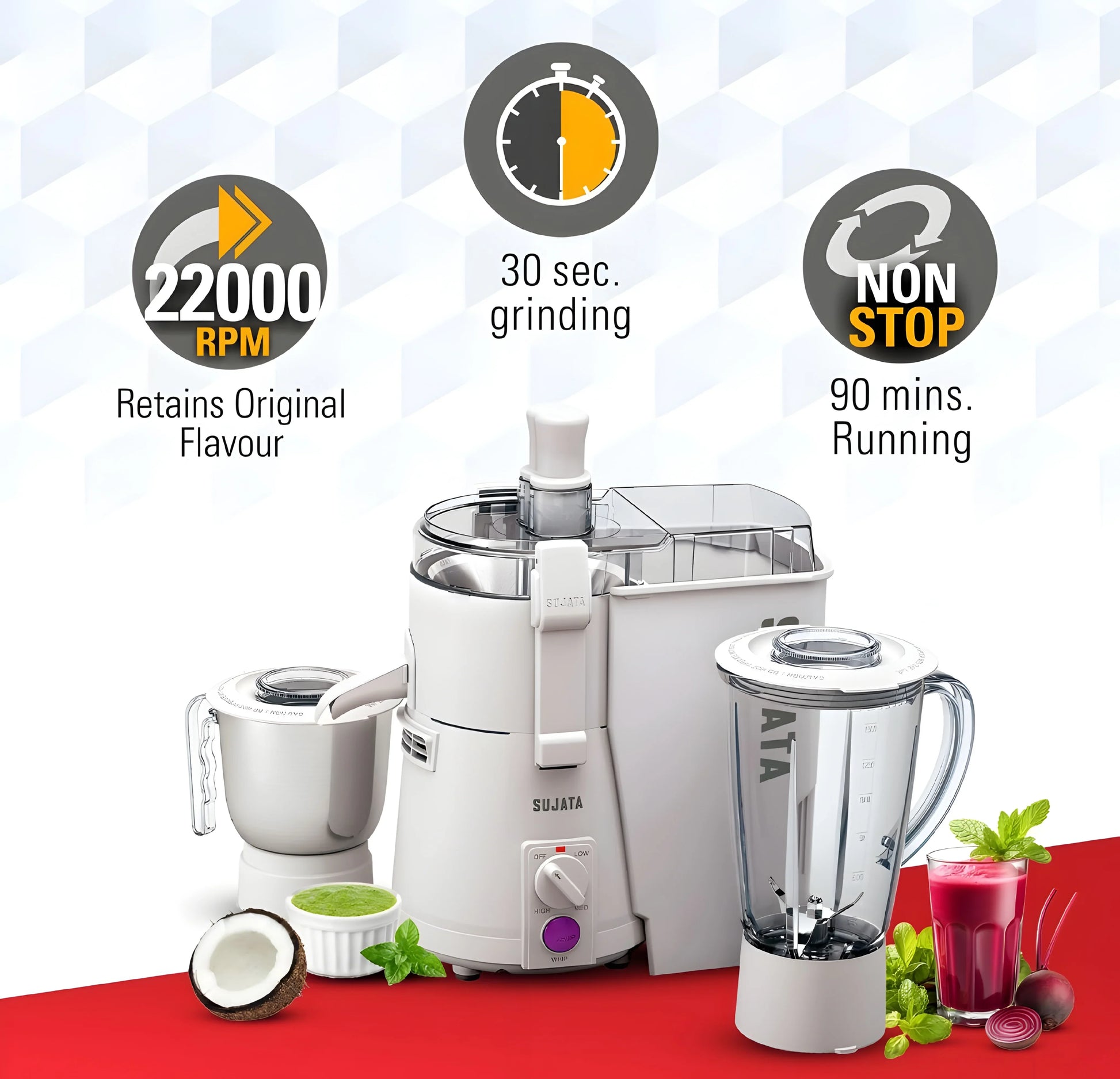 Sujata Powermatic Plus Juicer Mixer Grinder 1000 ml (White) - ᴘᴜɴᴊᴀʙ ꜰᴜꜱɪᴏɴ