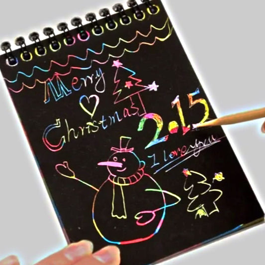 Rainbow Scratch Art Notepad, Black Paper with Wooden Stylus, Magic Drawing Sketchbook for Kids