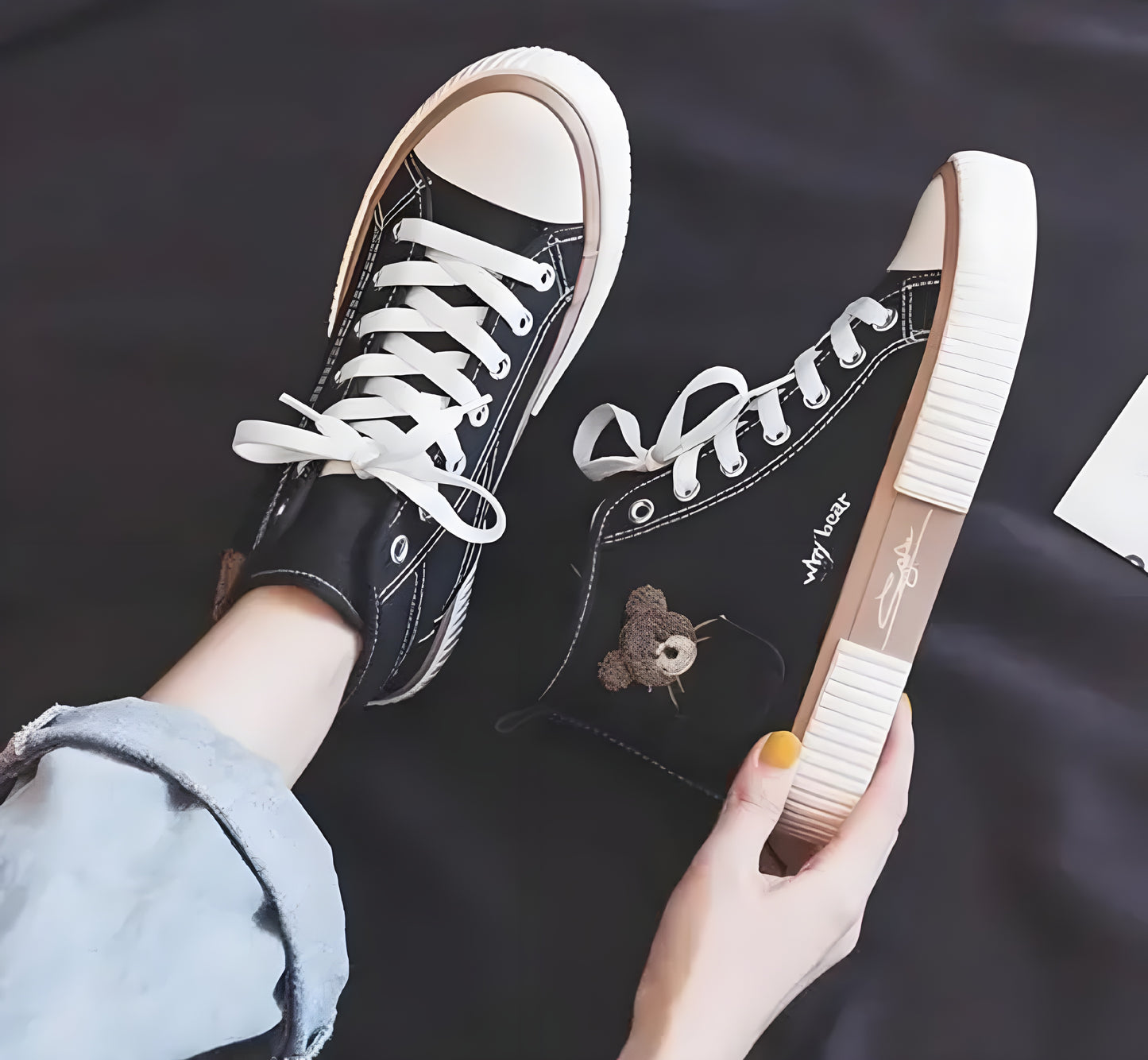 Trendy Black Canvas High-Top Sneakers for Women & Girls - ᴘᴜɴᴊᴀʙ ꜰᴜꜱɪᴏɴ