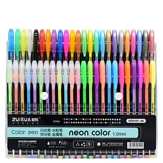 Neon Colorful Glitter Gel Ink Pen for Kids/Adult/Artist (Pack of 48, Multicolor)