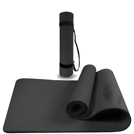 4mm Yoga Mat with strap High, Anti-Slip Yoga mat for Gym Workout and Flooring Exercise Long (4 MM, BLACK) - ᴘᴜɴᴊᴀʙ ꜰᴜꜱɪᴏɴ