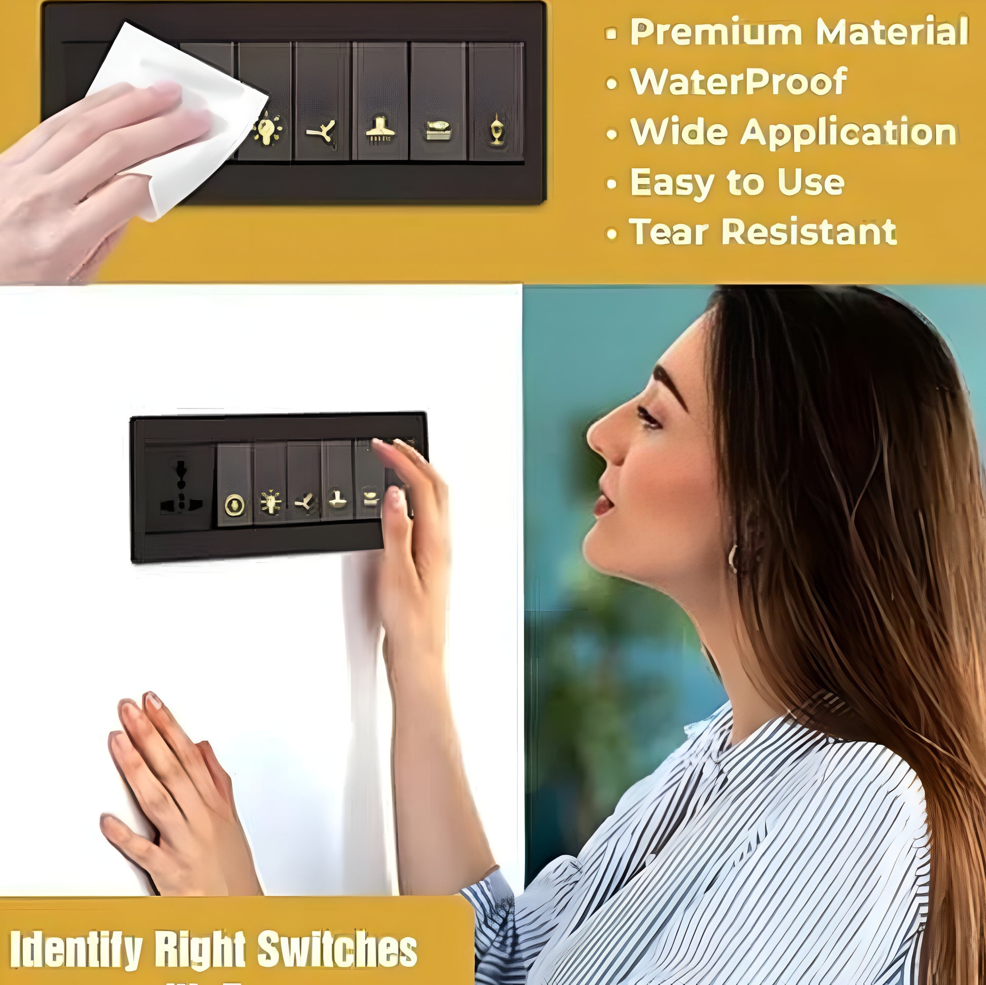 Aesthetic Transparent Golden Design Switch Icon Stickers For Electric Switch Board Stickers Set Of 330 Stickers - ᴘᴜɴᴊᴀʙ ꜰᴜꜱɪᴏɴ