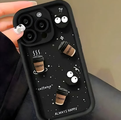 Back Case Cover for i Phone 15 Pro Max, 3D Cute Curly Wave Cartoon Characters and Coffee Donut Shockproof Soft Bumper Silicone Case with Camera Protection - ᴘᴜɴᴊᴀʙ ꜰᴜꜱɪᴏɴ