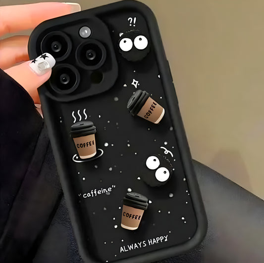 Back Case Cover for i Phone 15 Pro Max, 3D Cute Curly Wave Cartoon Characters and Coffee Donut Shockproof Soft Bumper Silicone Case with Camera Protection - ᴘᴜɴᴊᴀʙ ꜰᴜꜱɪᴏɴ