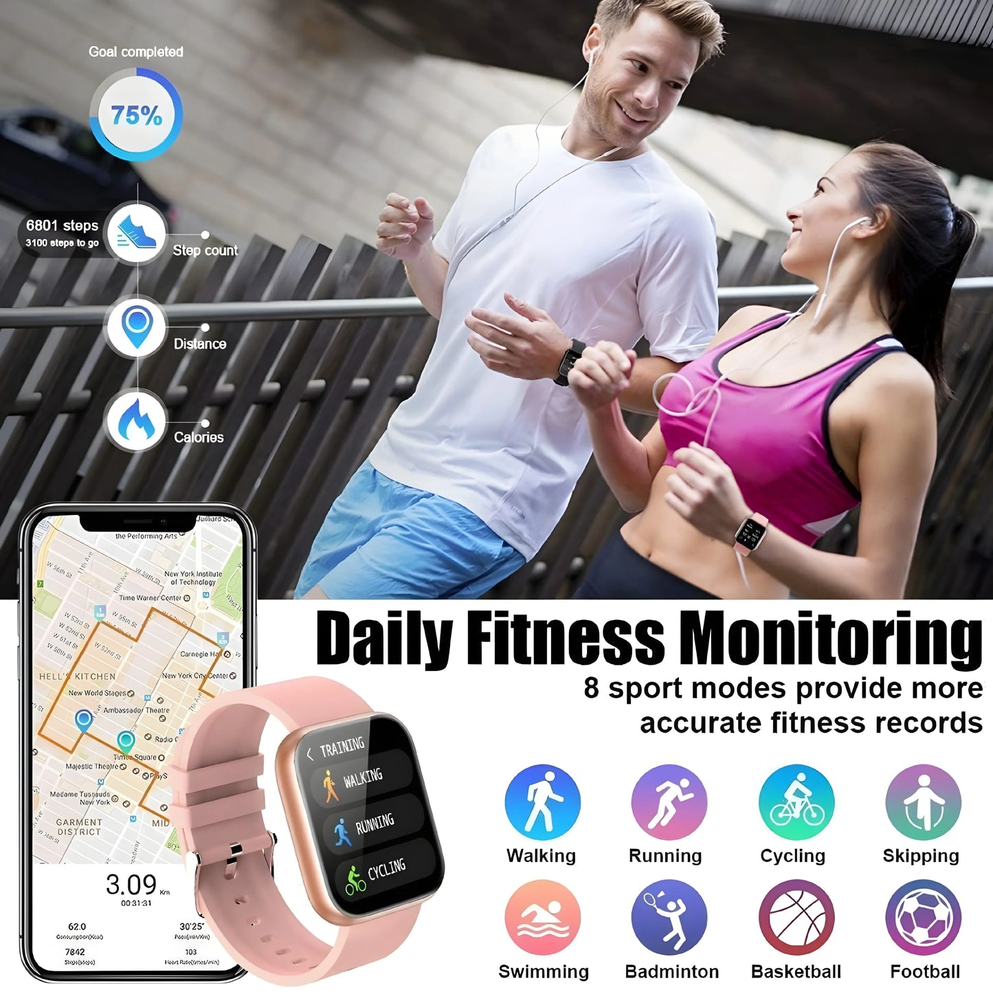 MARVIK Smart Watch for Kids, Men, Boys, Girls, and Women, D20 Plus 2025, Latest for Android and iOS Phones, IP68 Waterproof with Daily Activity Tracker, Heart Rate Sensor, Sleep Monitor Watch - Black (Black) (Pink) - ᴘᴜɴᴊᴀʙ ꜰᴜꜱɪᴏɴ