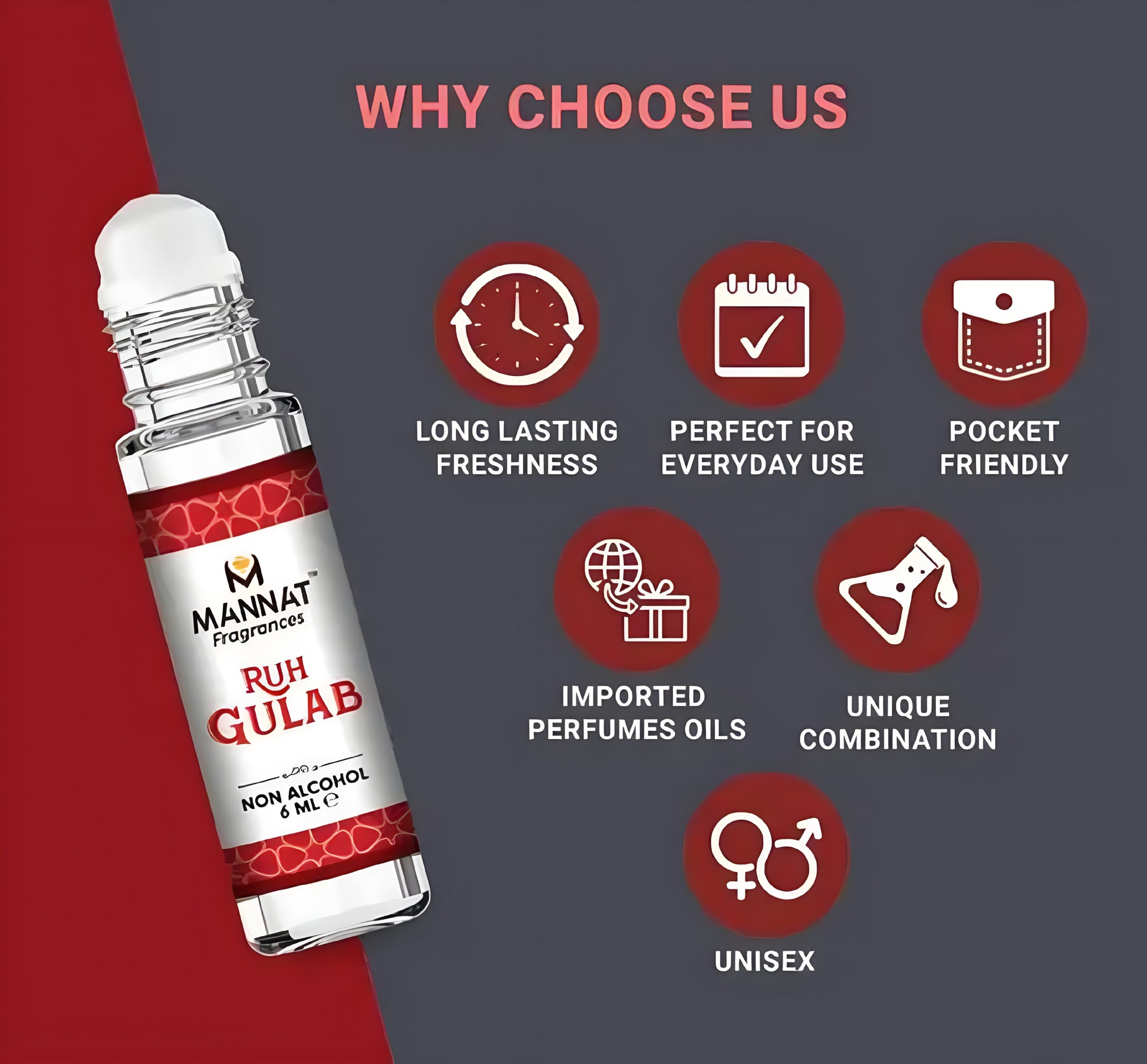 Ruh Gulab Attar, 100% Pur Attar, Real Rose Attar -6ML - ᴘᴜɴᴊᴀʙ ꜰᴜꜱɪᴏɴ