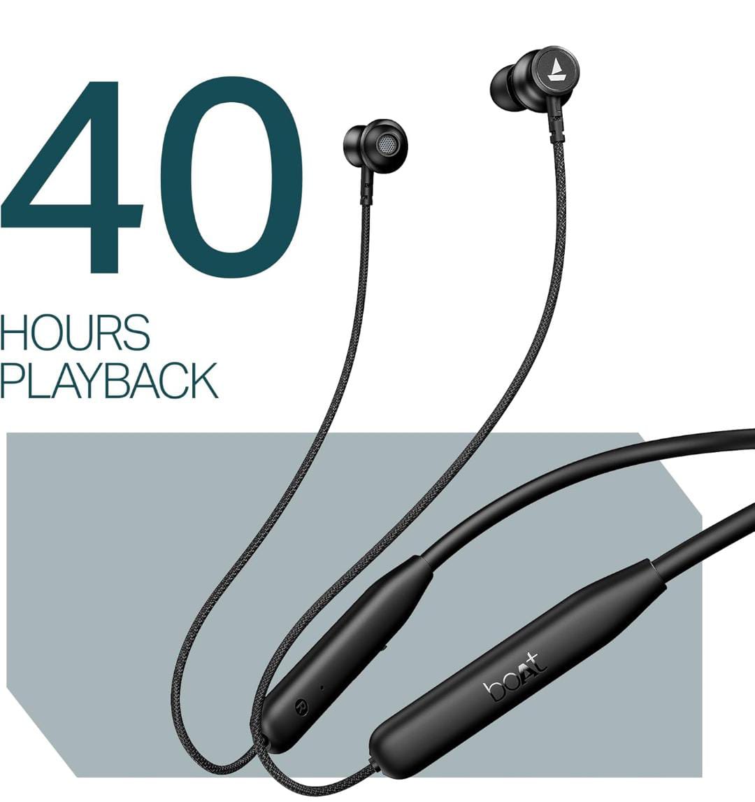 BoAt Rockerz 113 (2025 Launch), 40 Hrs Playback etc.Dual Pair, Fast Charge, Enx Tech, Low Latency, Magnetic Buds, Bluetooth Neckband, Wireless with Mic in Ear Earphones (Active Black) - ᴘᴜɴᴊᴀʙ ꜰᴜꜱɪᴏɴ