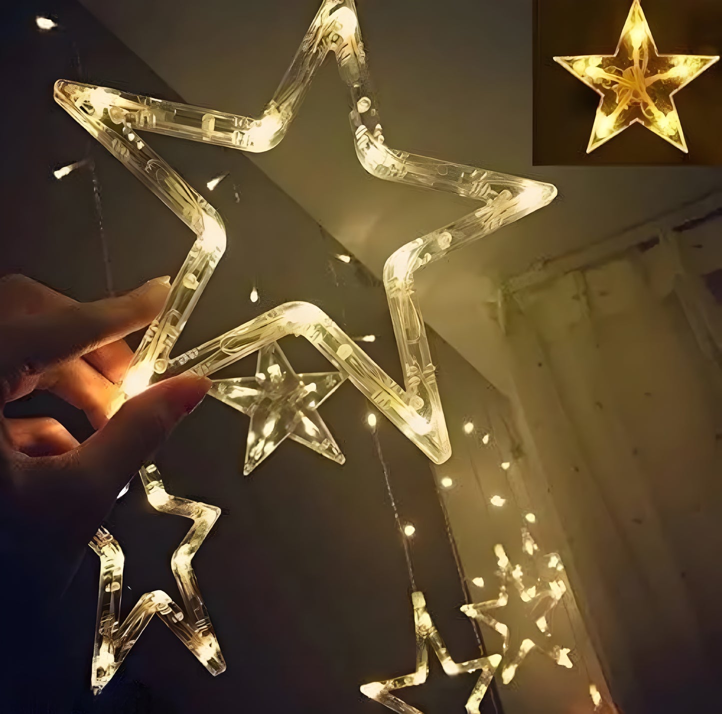 PUNJAB FUSION Curtain Light 12 star LED 6 Big Star 6 Small Star Light | With 8 Flashing Modes | 12 Stars |Warm white |For Indoor & Outdoor Decorations - ᴘᴜɴᴊᴀʙ ꜰᴜꜱɪᴏɴ