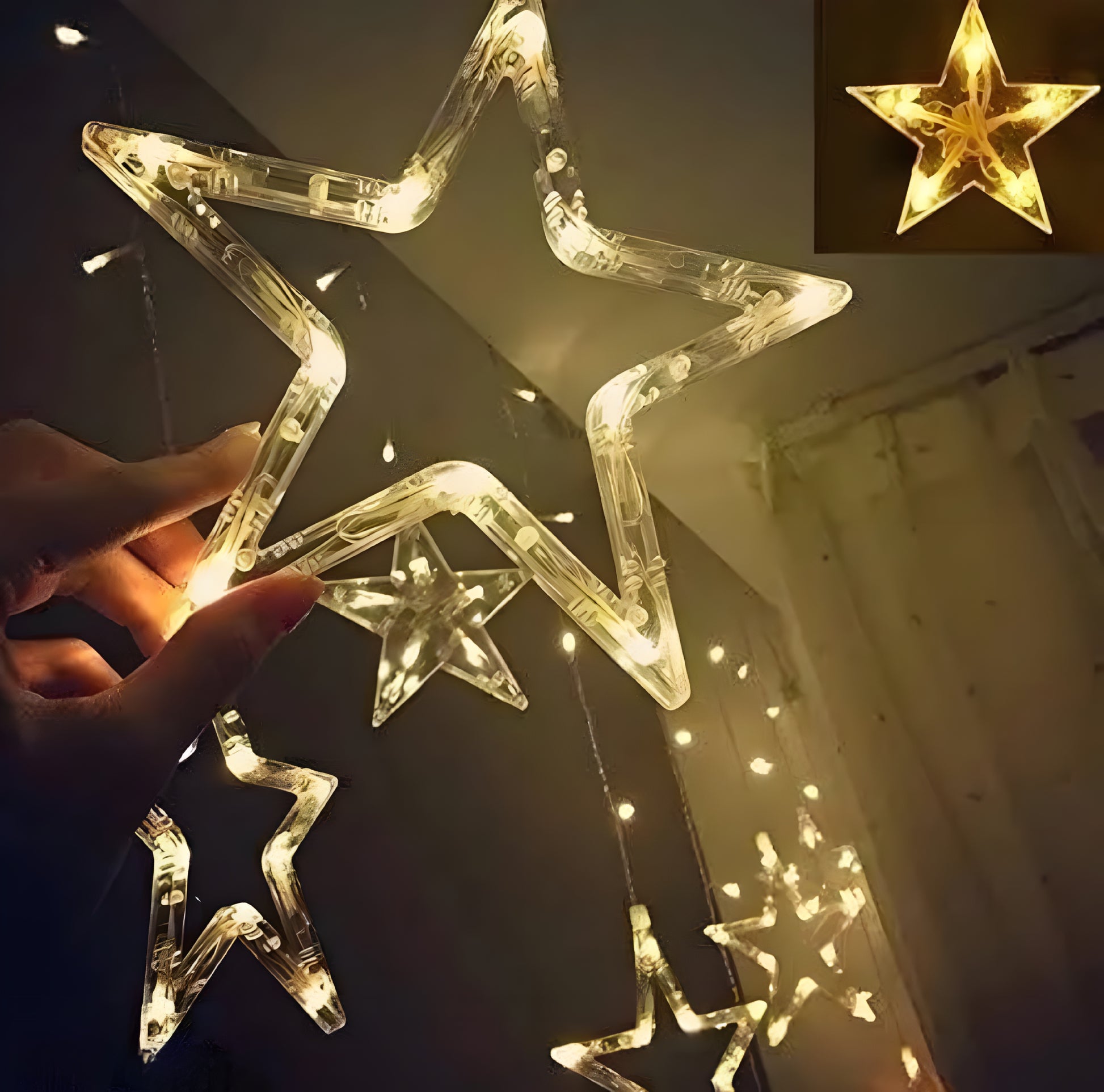 PUNJAB FUSION Curtain Light 12 star LED 6 Big Star 6 Small Star Light | With 8 Flashing Modes | 12 Stars |Warm white |For Indoor & Outdoor Decorations - ᴘᴜɴᴊᴀʙ ꜰᴜꜱɪᴏɴ