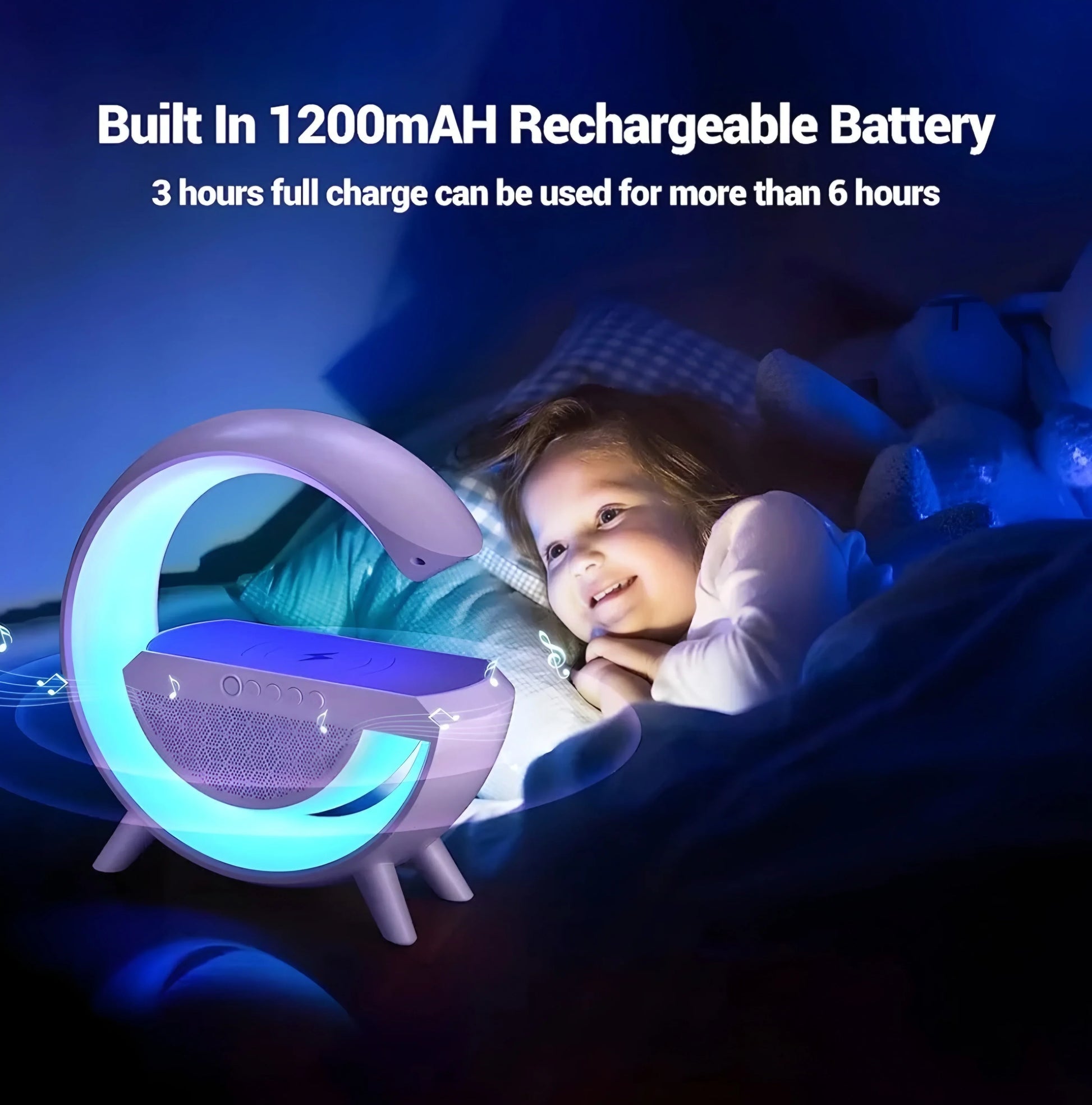 Fredysu G Shape Rechargeable Multifunctional Bluetooth Speaker With 15W Wireless Charger Cum Color Changing Desk Lamp Bedside Table Lamp Fm Radio With Aux & Wireless Charger-Plastic, Led - ᴘᴜɴᴊᴀʙ ꜰᴜꜱɪᴏɴ