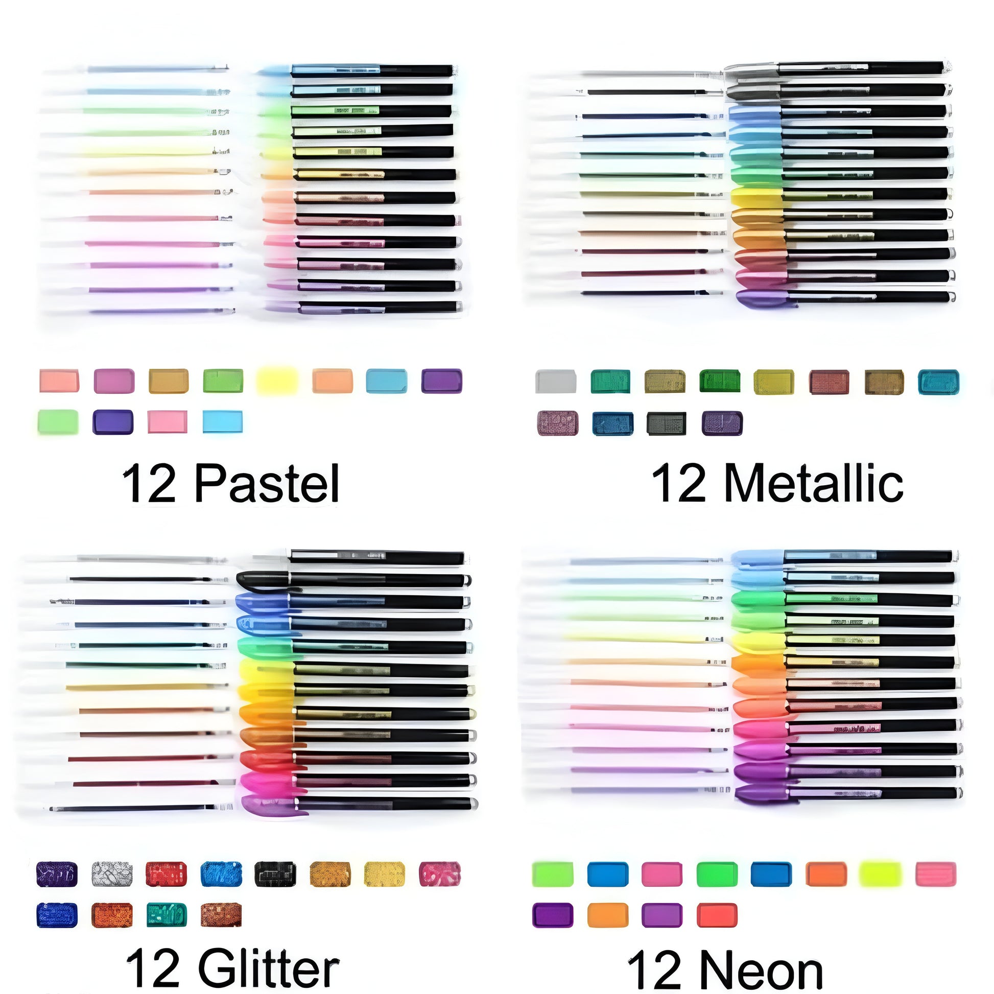 Neon Colorful Glitter Gel Ink Pen for Kids/Adult/Artist (Pack of 48, Multicolor) - ᴘᴜɴᴊᴀʙ ꜰᴜꜱɪᴏɴ