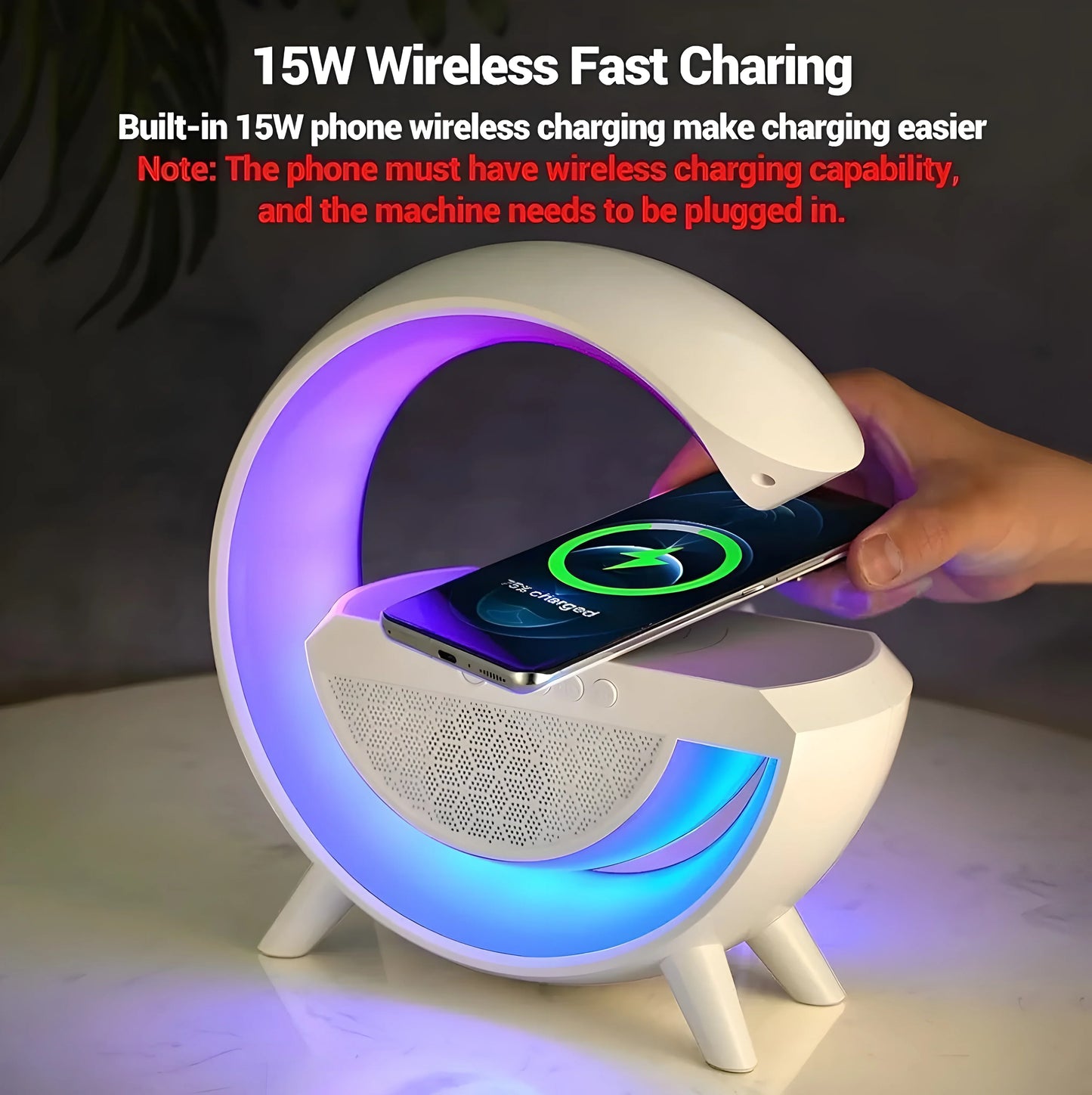Fredysu G Shape Rechargeable Multifunctional Bluetooth Speaker With 15W Wireless Charger Cum Color Changing Desk Lamp Bedside Table Lamp Fm Radio With Aux & Wireless Charger-Plastic, Led - ᴘᴜɴᴊᴀʙ ꜰᴜꜱɪᴏɴ