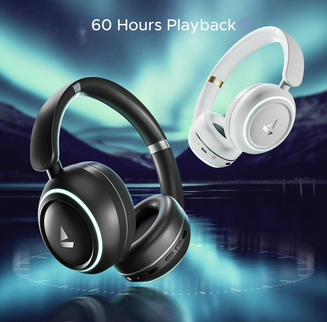 boAt Rockerz 480 W/RGB LEDs, 6 Light Modes, 40Mm Drivers, Beast Mode, 60Hrs Playback, Enx Tech, BT V5.3, Adaptive Fit & Easy Access Controls, Bluetooth Over Ear Headphones (White Sabre) - ᴘᴜɴᴊᴀʙ ꜰᴜꜱɪᴏɴ